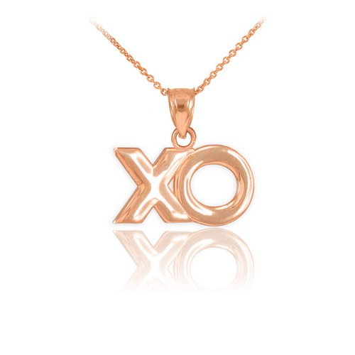 10K Rose Gold XO Charm Hugs and Kisses Pendant Necklace for Women - Romantic Gift for Anniversary, Valentine's Day & Special Occasions