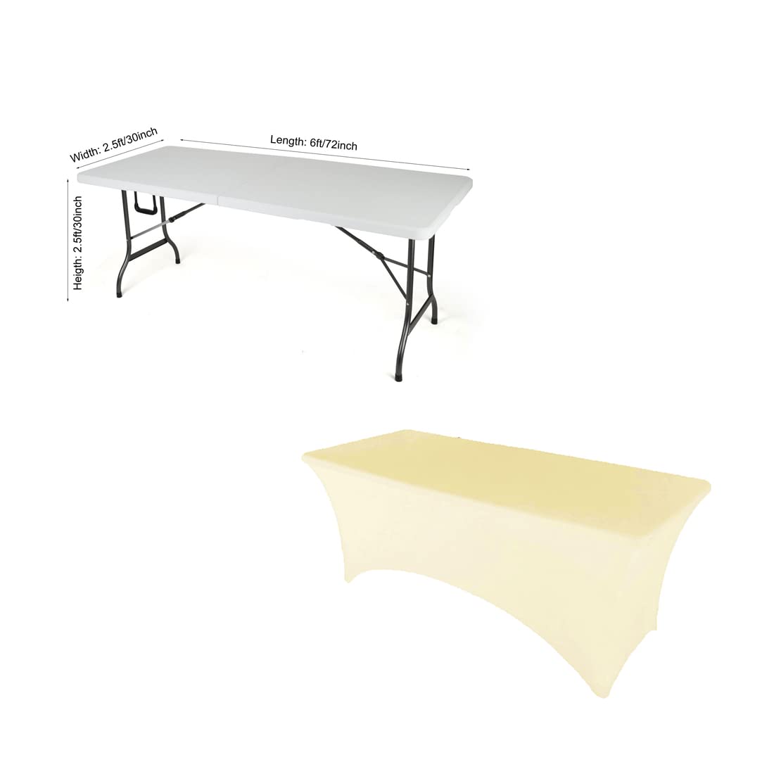6ft Ivory Stretch Tablecloth for Folding Tables - Party & Wedding Decor