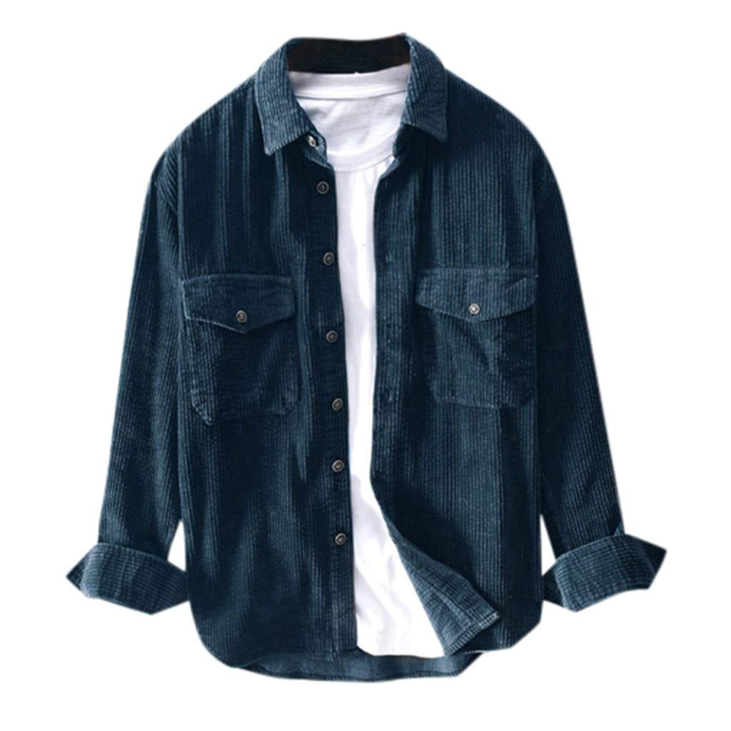 Men's Winter Corduroy Long Sleeve Shirt with Turndown Collar - Casual Button-Up Blouse for Work, Office & Outdoor Activities