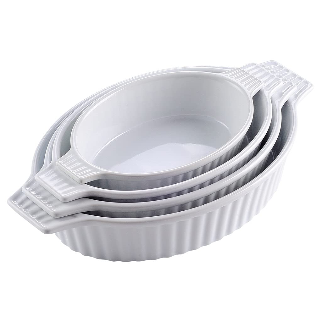 OIPYI 4-Piece Oval Baking Dish Set - Ceramic Oven-to-Table Serving Plates with Handles for Lasagna, Pie, Casserole, Tapas (Color: Blue) - Perfect for Family Dinners, Holiday Baking & Entertaining Guests