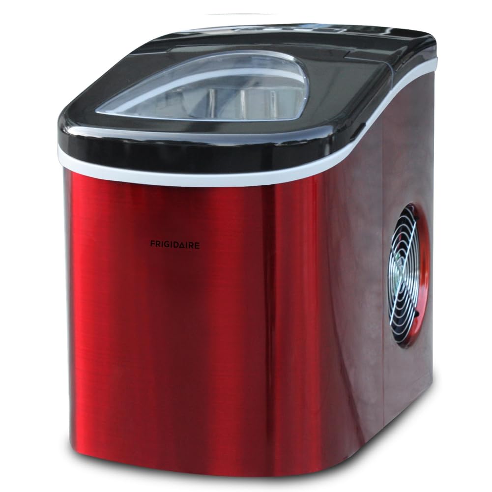 FRIGIDAIRE RIC117-SSRED Stainless Steel Countertop Ice Maker - Medium Red - Fast Ice Production for Home, Office, and Parties