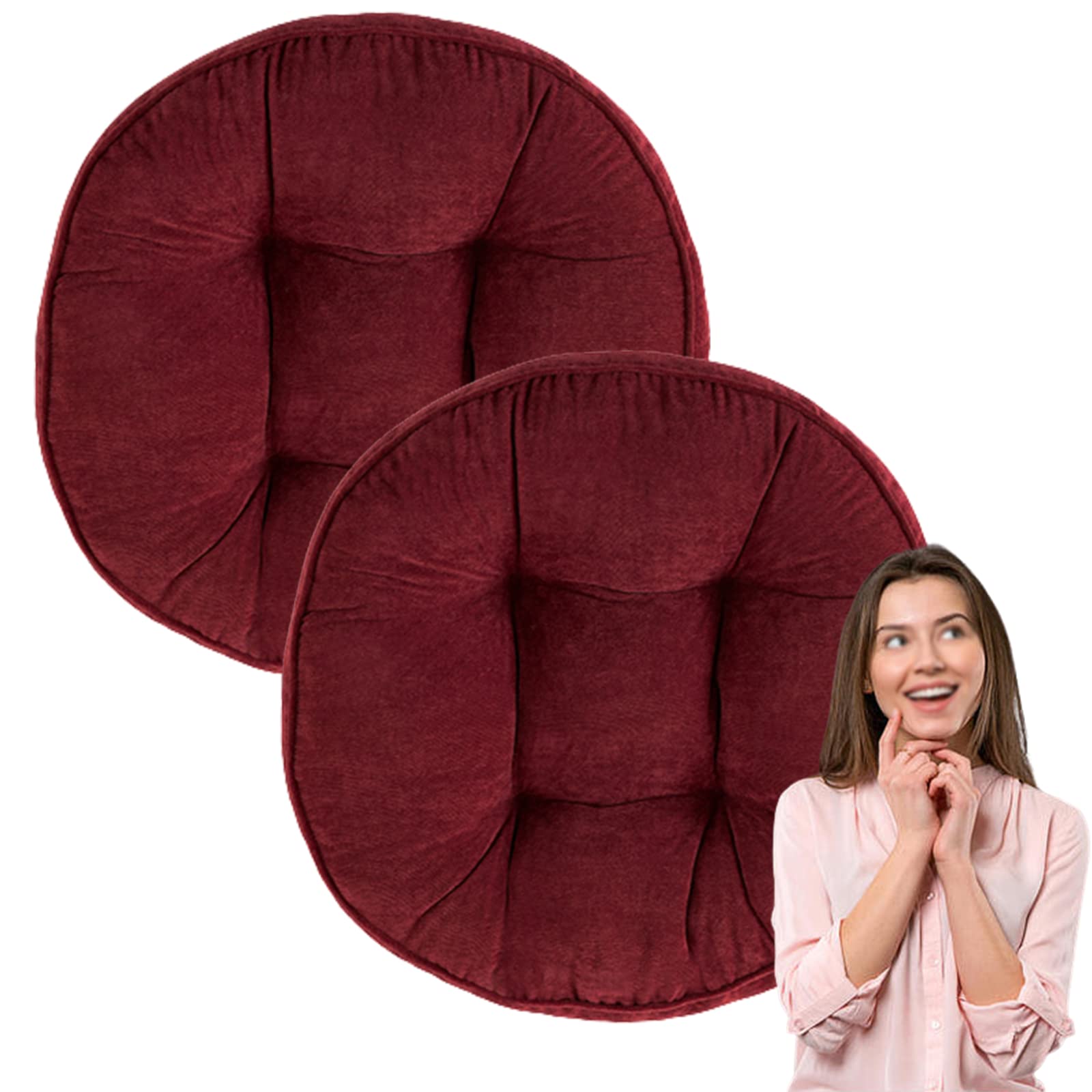 Round Floor Pillows Cushions - 2 Pack Wine Red 52cm/21in - Soft Meditation Yoga Seat Pads for Indoor & Outdoor Use - Perfect for Living Room, Sofa, Balcony, and Relaxation Spaces