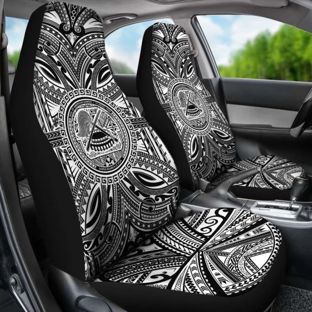 American Samoa Car Seat Cover with Polynesian Coat of Arms Design - Black & White (Model 105905) | Durable Protection for Cars, Trucks & SUVs