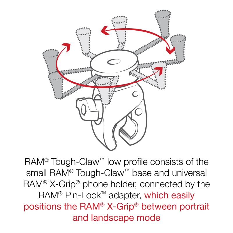 RAM MOUNTS X-Grip Large Phone Mount with Low-Profile RAM Tough-Claw RAM-HOL-UN10-400-2U for Rails 0.625\