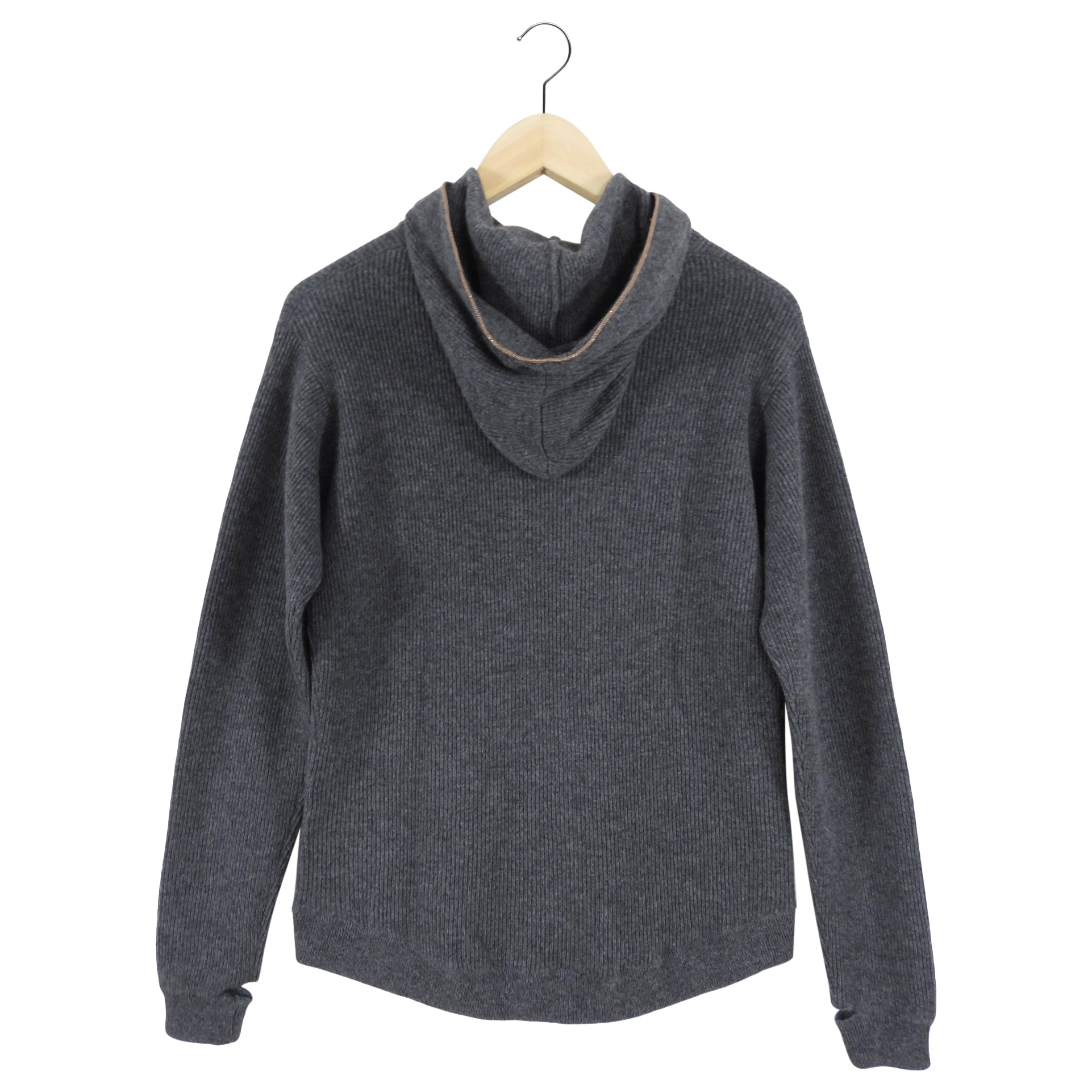 Brunello Cucinelli Grey Copper Monili Bead Hoodie Sweater for Women - Soft Cotton Blend Pullover with Beaded Details | Casual Wear, Lounge & Street Style Fashion