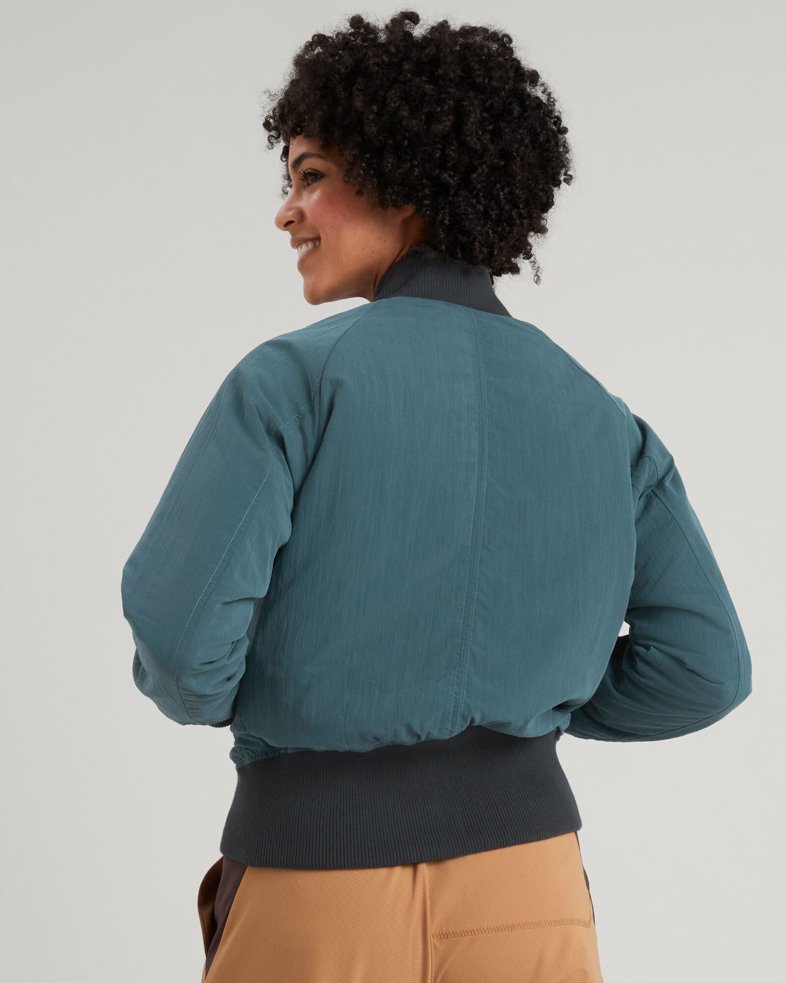 Women's Reversible Bomber Jacket - 2-Way Wear Deep Lagoon/Pony Color - Lightweight Outerwear for Casual & Travel