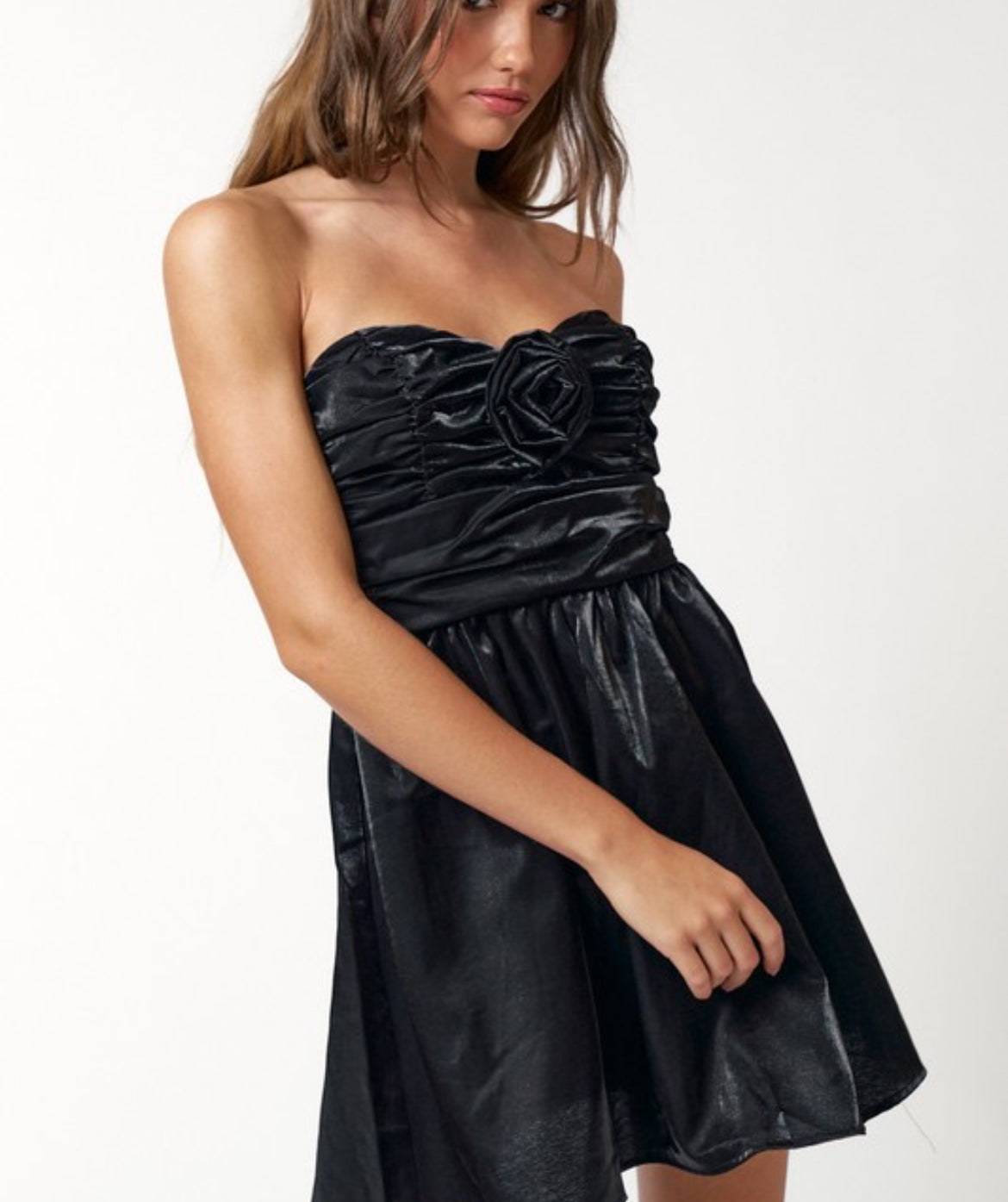 Sweetheart Neckline Flare Tube Mini Dress with Rosette Trim - Burgundy & Black - Perfect for Date Nights, Parties, and Special Occasions
