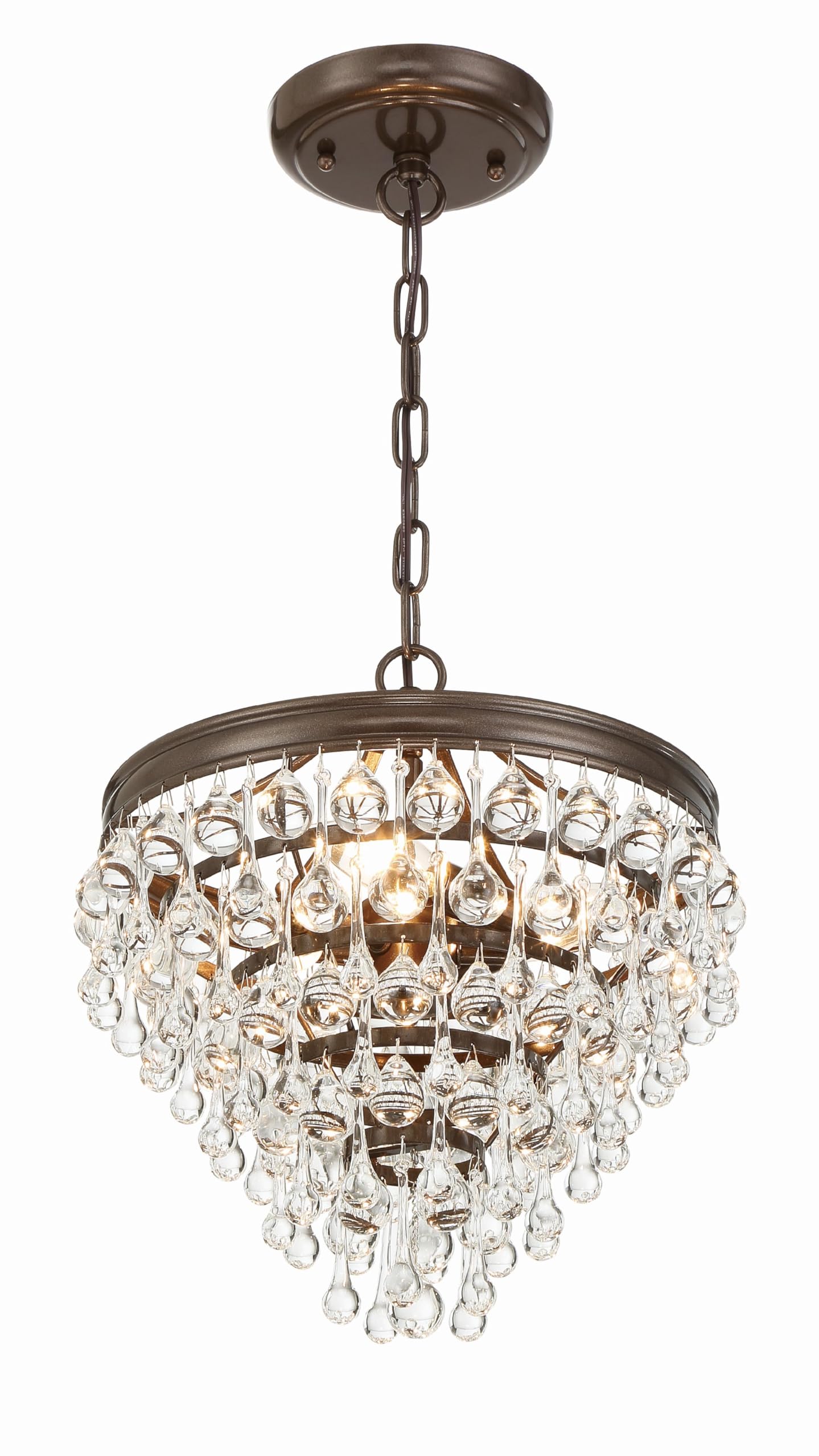 Calypso 3-Light Crystal Teardrop Mini Chandelier in Vibrant Bronze - Elegant Ceiling Lighting Fixture for Dining Room, Bedroom or Entryway