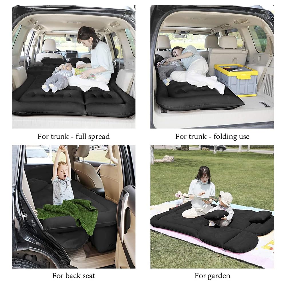 Vikuces® SUV Air Mattress - Full Size Inflatable Car Camping Bed for Back Seat with Built-in Pump & 2 Pillows | Thickened Travel Sleeping Pad for Road Trips, Camping & Outdoor Adventures (Black)