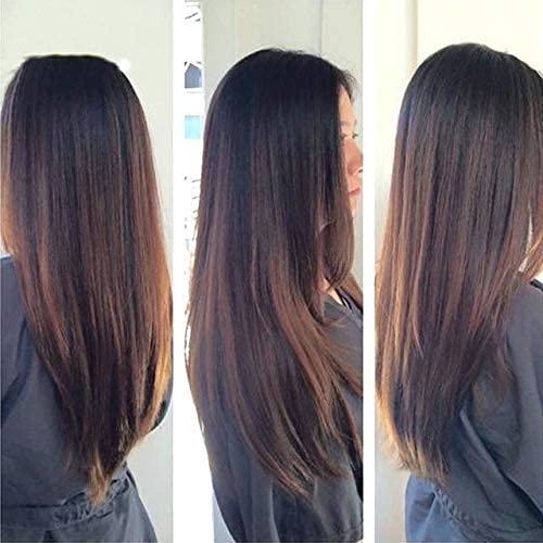 OSEN Japanese Kanekalon Fiber 5 Clip-in Straight Hair Extensions for Women - 24-inch Full Head Human Hair Weft with Brown Golden Highlights | Perfect for Daily Wear, Parties & Special Occasions