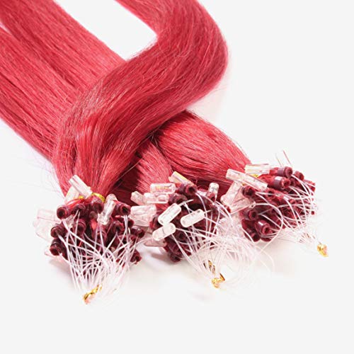 Hair2Heart 150pcs 0.5g Microring Hair Extensions - 16 Inch Straight Red Hair Weft for Volume & Length - Perfect for Parties, Weddings & Daily Styling
