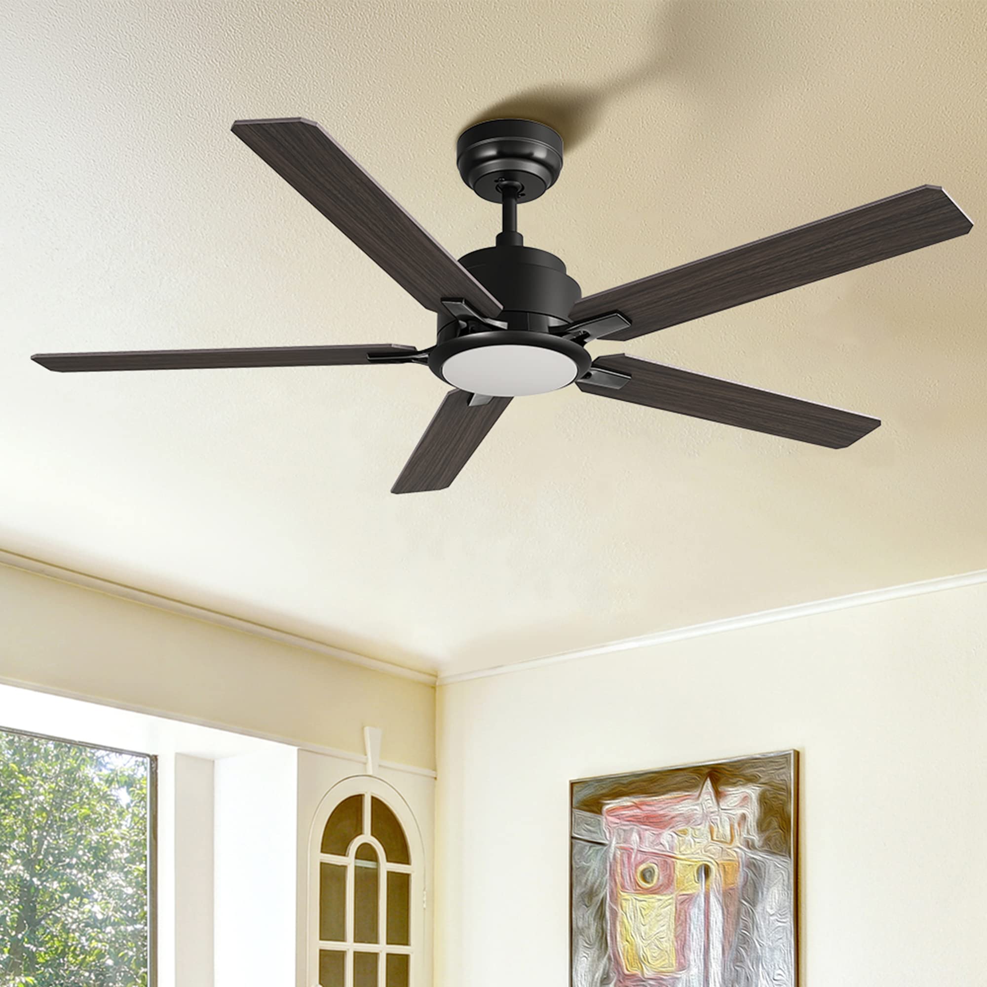 52 Inch Smart Ceiling Fan with Lights & Remote Control - Indoor/Outdoor DC Motor Fan, 10 Speed Settings, Alexa/Google/Siri Compatible - Modern Black Ceiling Fan for Bedroom, Living Room, Patio & Outdoor Spaces