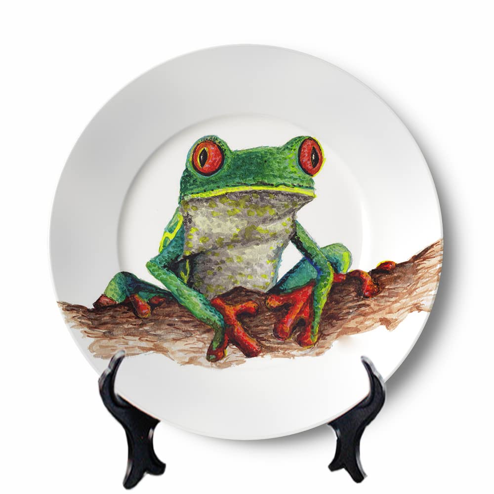 Red Eyed Tropical Rainforest Frogs Wall Art - Decorative Ceramic Plates for Home Display (3 or 6 Inches) - Perfect for Boho, Jungle & Nature-Themed Room Decor