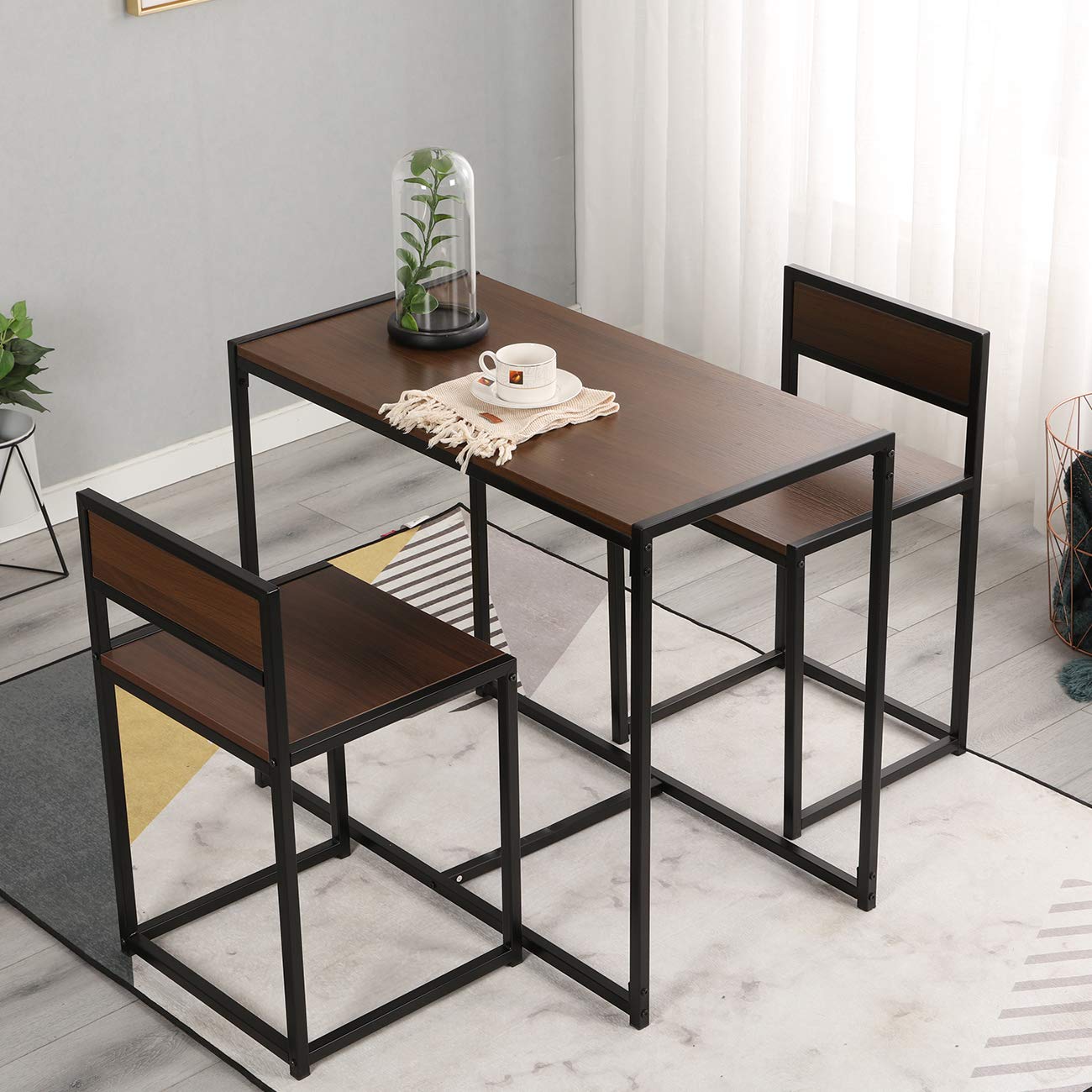 Modern Rectangular Brown Dining Table Set with 2 Chairs - 3-Piece Kitchen Table for Small Spaces, Breakfast Nook & Apartment Dining | Compact Home Furniture for Kitchen, Dining Room & Small Apartments