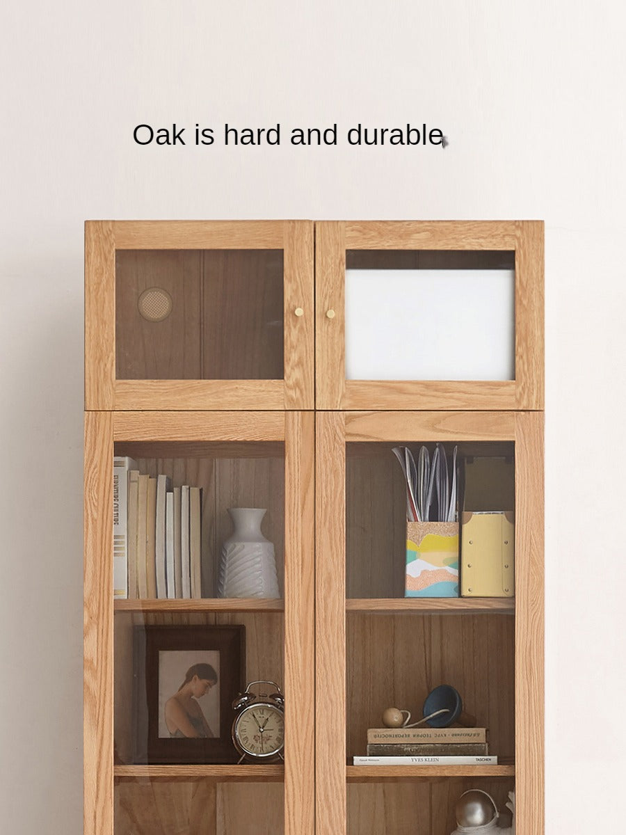Solid Oak Wood Cabinet with Bookcase - Stylish Storage for Home Office, Living Room & Bedroom