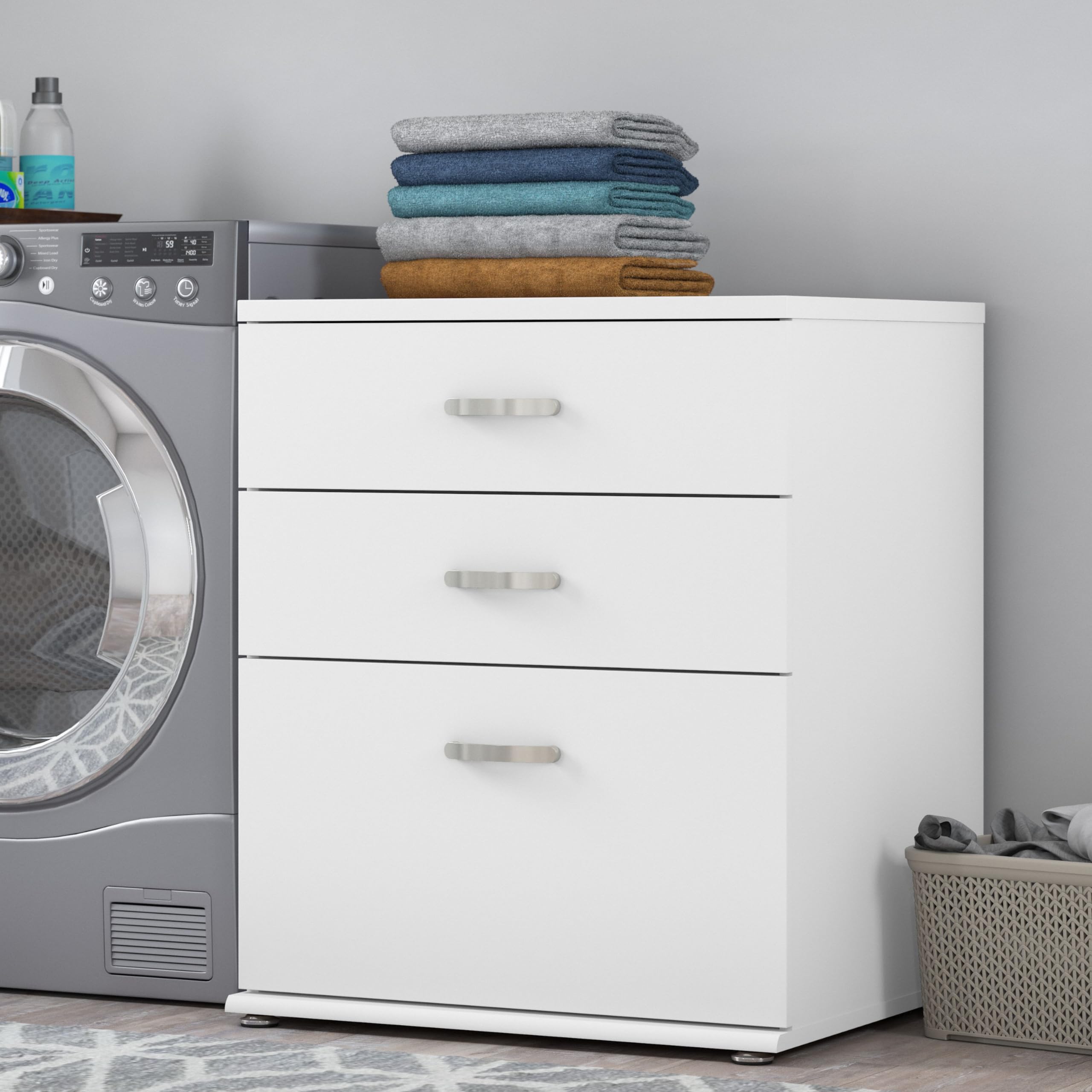 Bush Business Furniture Universal Laundry Room Storage Cabinet with Drawers - White | Organize Detergent, Cleaning Supplies & Household Items | Perfect for Laundry Rooms, Garages & Utility Spaces