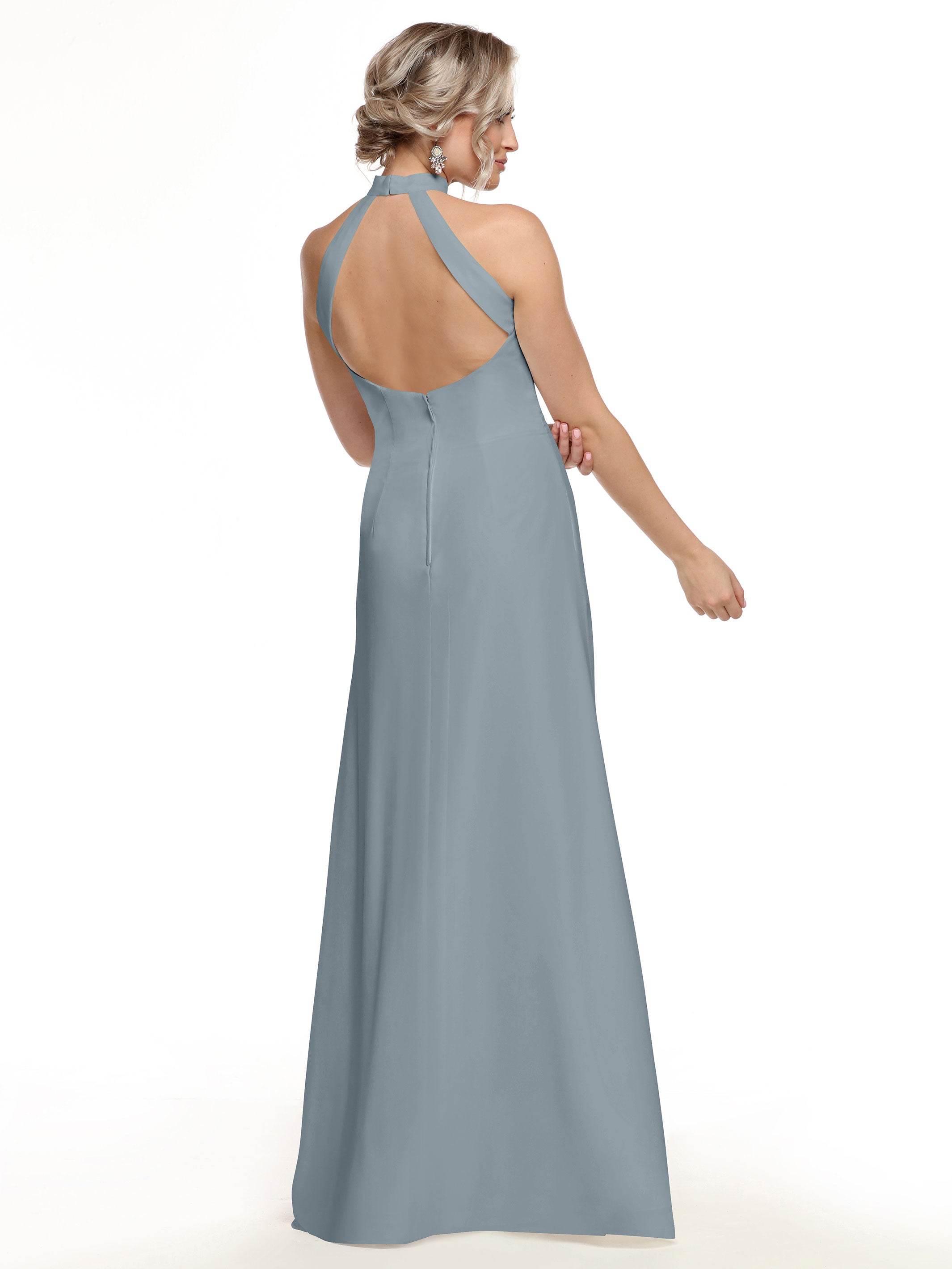 Elegant 80138 Chiffon A-Line Bridesmaid Dress with Keyhole Halter Neckline - Perfect for Weddings, Formal Events & Special Occasions