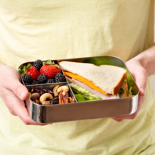 LunchBots Large Trio Stainless Steel 3-Compartment Bento Box - Eco-Friendly Food Container for School, Work & Picnics | Leak-Proof Lunch Box for Adults & Kids
