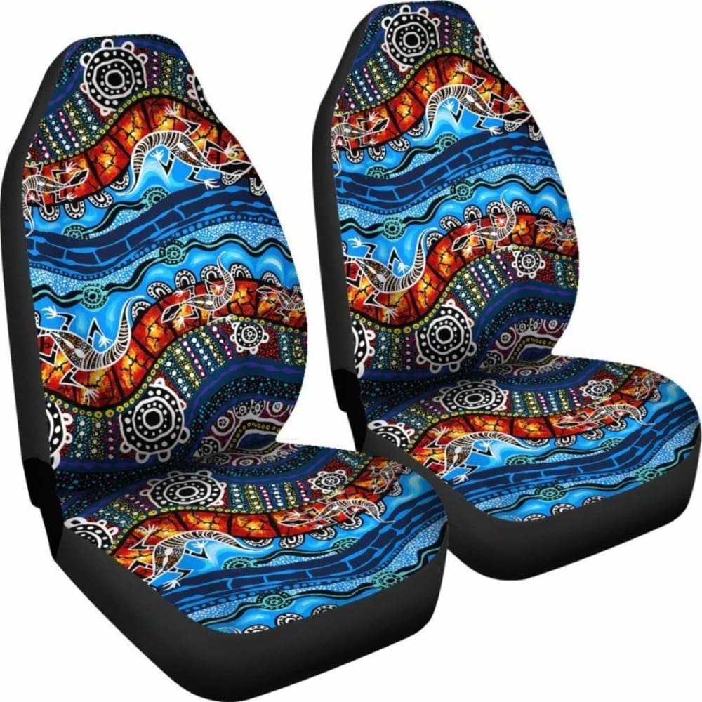 Premium Australia Aboriginal Lizard Dot Painting Car Seat Covers - Blue Wave Design (11 174914) | Durable & Stylish Protection for Cars, SUVs & Trucks | Perfect for Daily Commute & Road Trips