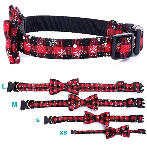 Christmas Dog Collar with Bow Tie - Plaid Pet Collar for Small/Medium/Large Dogs - Holiday Pet Accessory
