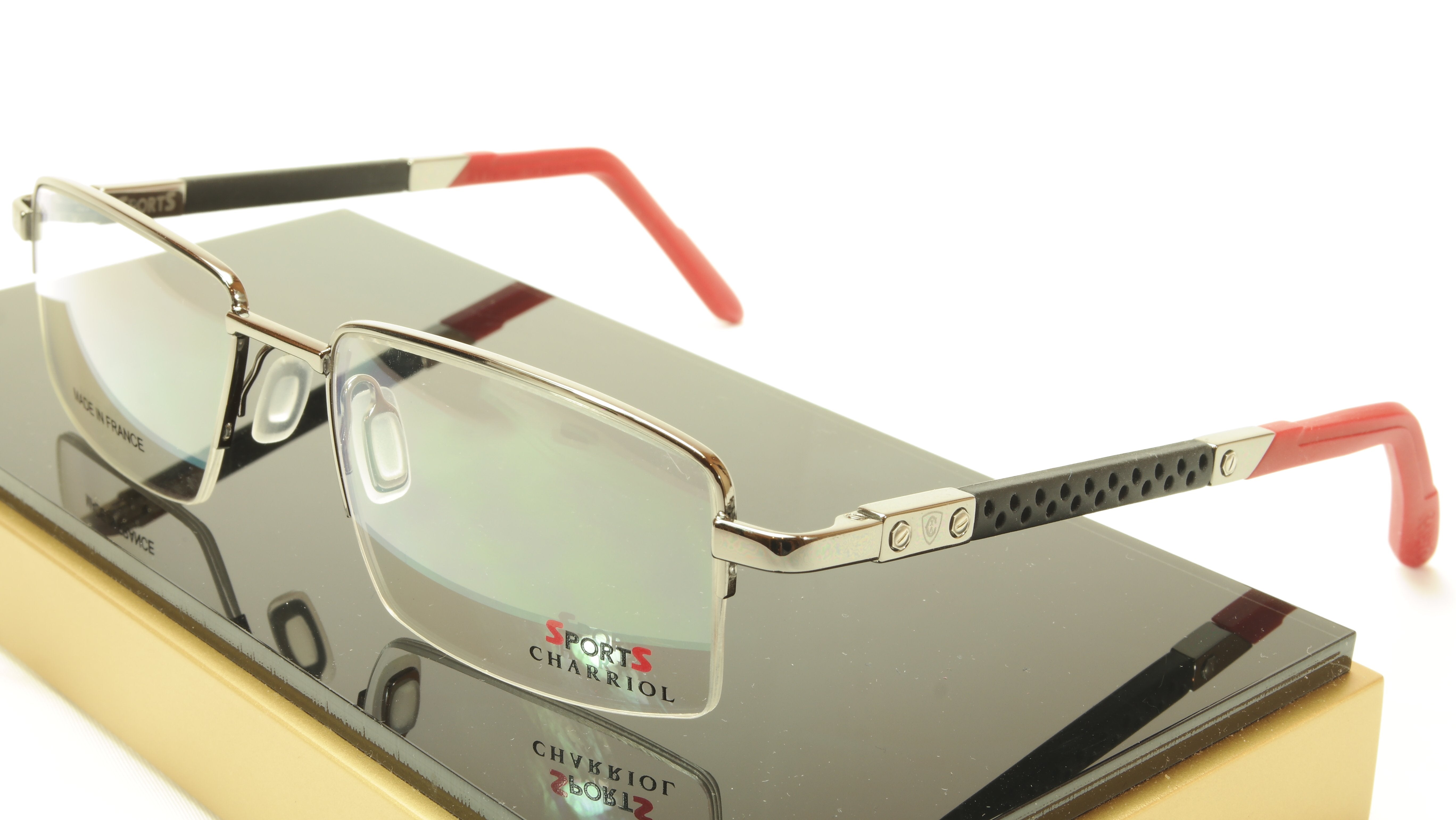 Charriol SP23006 Sports Eyeglasses Frame - Chrome Black Red - Made in France - 53mm Lens Width, 18mm Bridge, 140mm Temple Length | Perfect for Running, Cycling & Outdoor Activities
