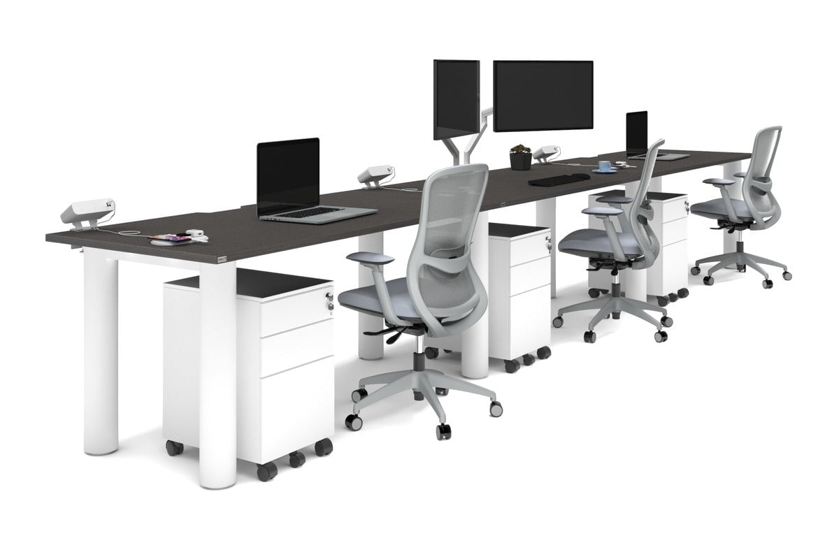 Quadro Cylinder Leg 3-Person Office Workstation Desk - 1600L x 800W with Cable Management - Modern Office Furniture for Collaborative Workspaces & Team Projects