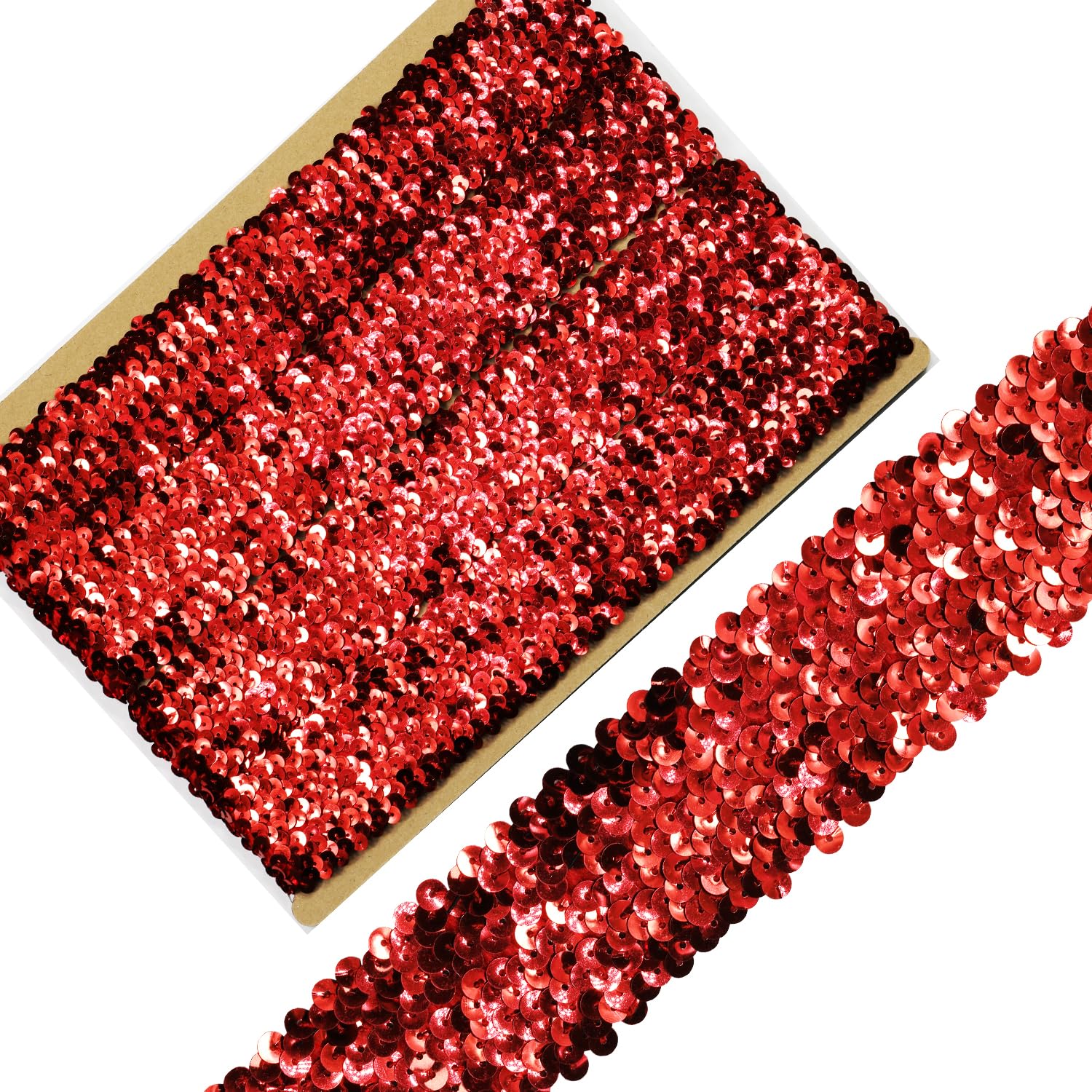 5 Yards Red Elastic Sequin Ribbon Trim - 1.9 Inch Wide for Sewing, Dressmaking, Dance Costumes & Headbands - Perfect for DIY Crafts, Party Decorations & Fashion Accessories