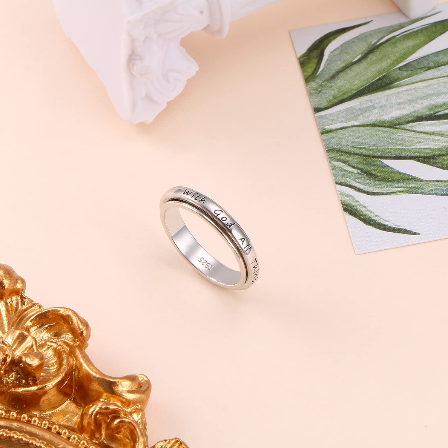 Ladytree S925 Sterling Silver Spinner Ring for Anxiety Relief - Fidget Spinner Ring for Stress, ADHD, Autism - Worry Relieving Jewelry for Women & Men - Perfect for Office, Travel & Daily Relaxation