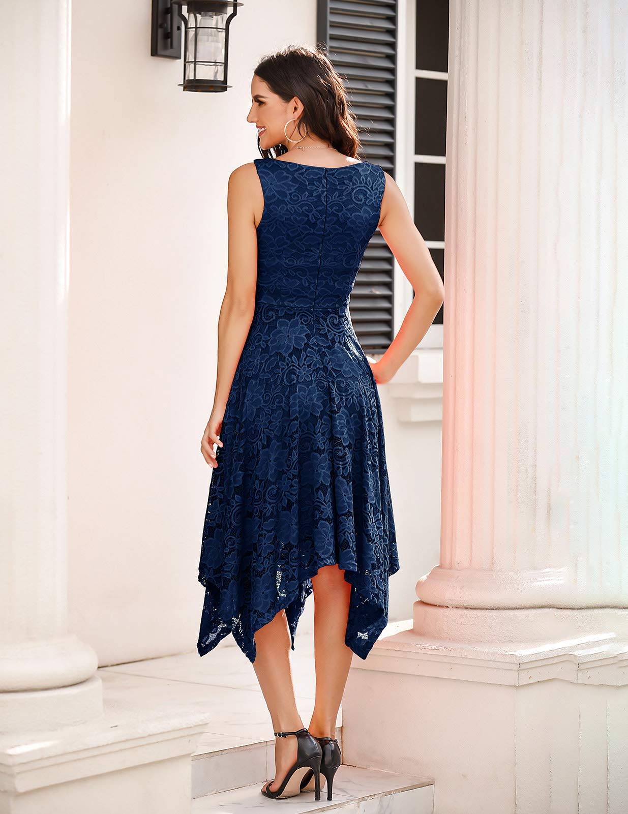 Meetjen Women's Elegant Lace Cocktail Party Dress 2025 - Handkerchief Hem Bridesmaid & Prom Formal Gown for Wedding Guest | Perfect for Evening Events, Cocktail Parties & Special Occasions