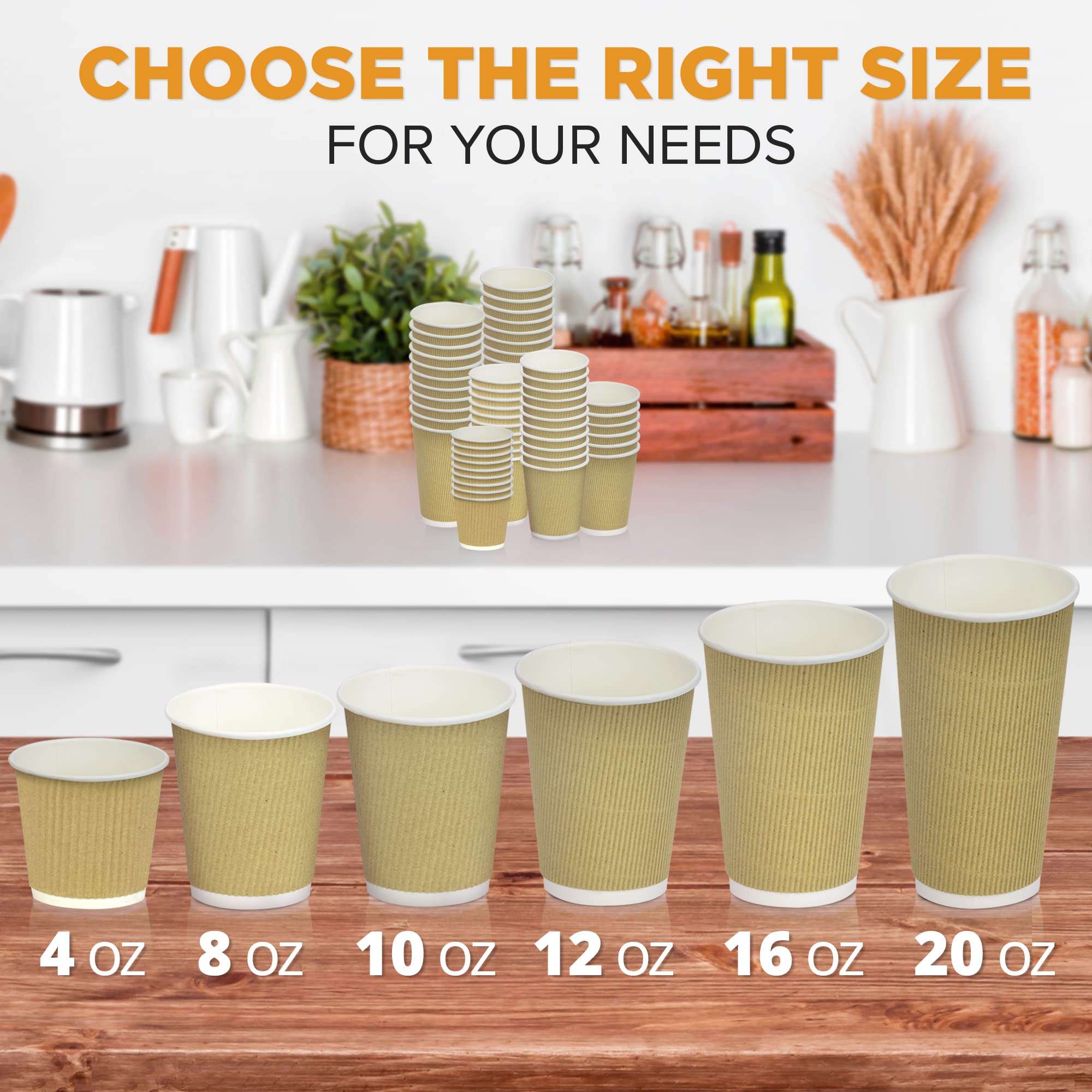 500 Pack 16oz Brown Disposable Coffee Cups - Triple Wall Insulated Hot Drink Cups for Coffee, Tea, Hot Chocolate - Eco-Friendly Corrugated Paper Cups for Travel, Office, Home & Cafes (Lids Not Included) | Perfect for Morning Commute, Office Breaks & Family Gatherings
