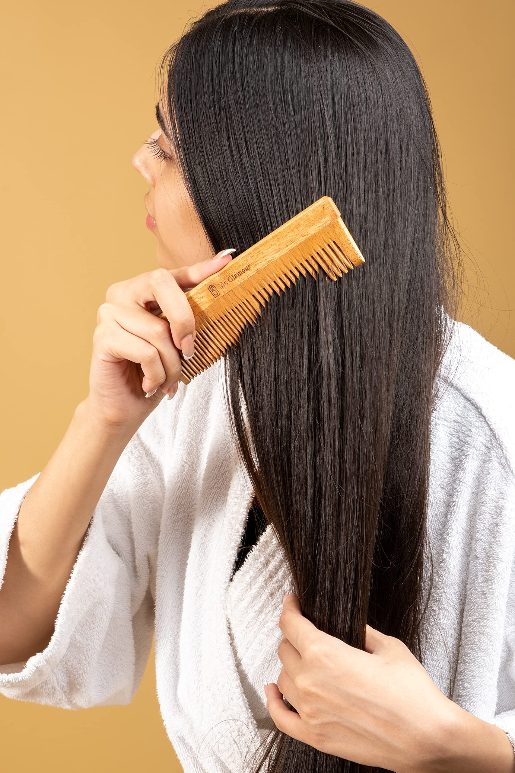 MS Glamour Pure Neem Wooden Comb for Hair Growth & Dandruff Control | Natural Hair Straightening Comb Treated with Neem Oil | Perfect for Daily Hair Care & Scalp Massage at Home
