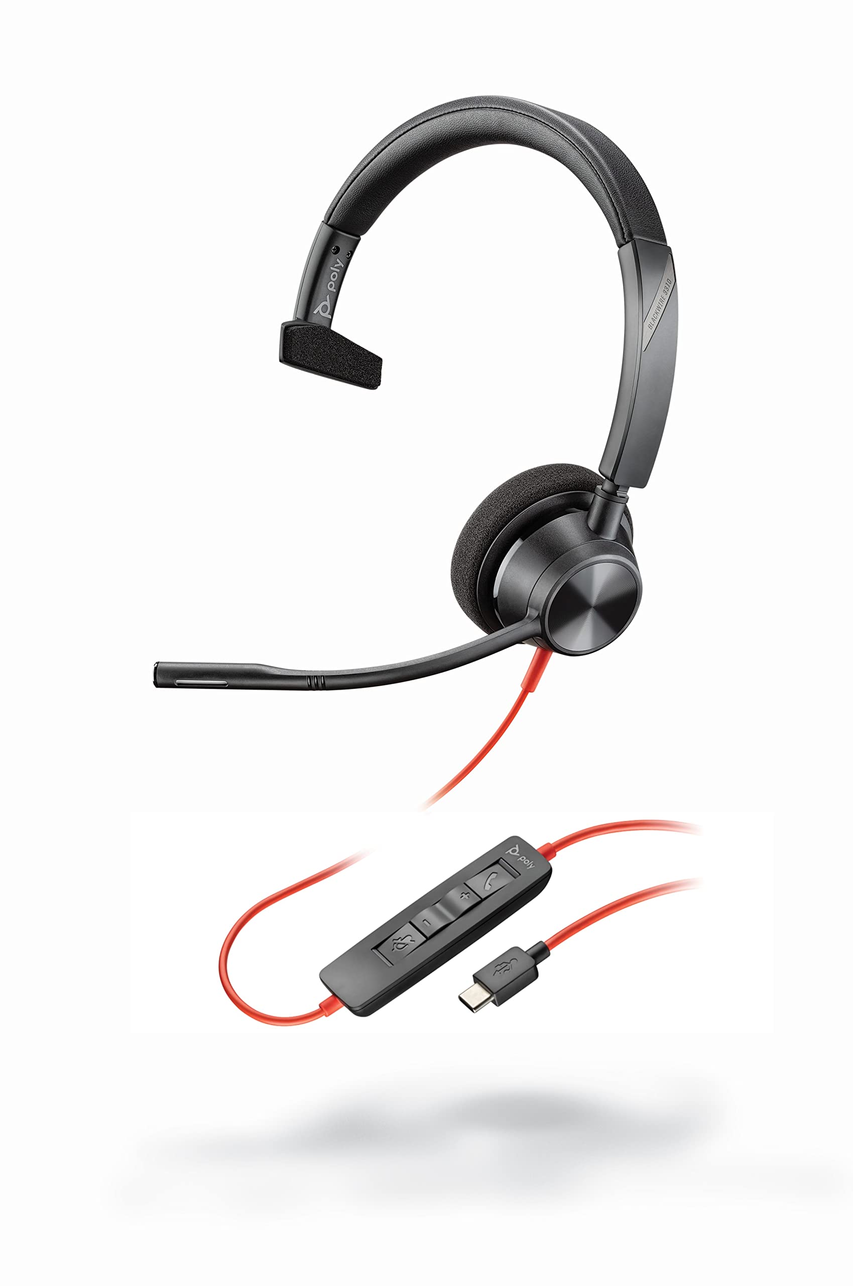 Poly Blackwire 3310 USB-C Mono Wired Headset with Boom Mic - Certified for Microsoft Teams & Zoom - USB-C Connectivity for PC & Mac - Perfect for Call Centers & Remote Work
