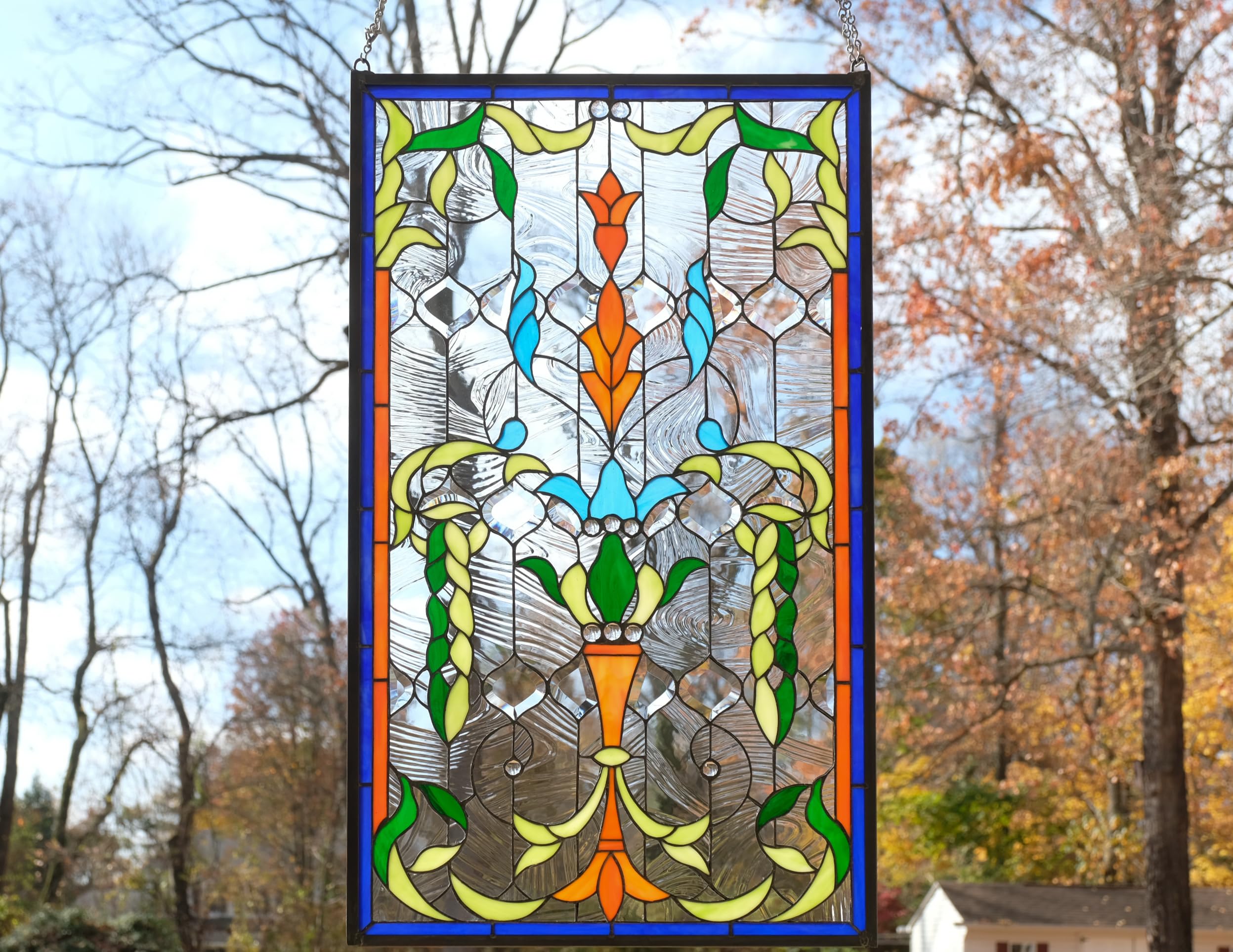 Handmade Jeweled Stained Glass Window Panel - Elegant Hanging Decor for Home, Church, or Wedding Venue - Perfect for Windows, Doors, and Interior Design
