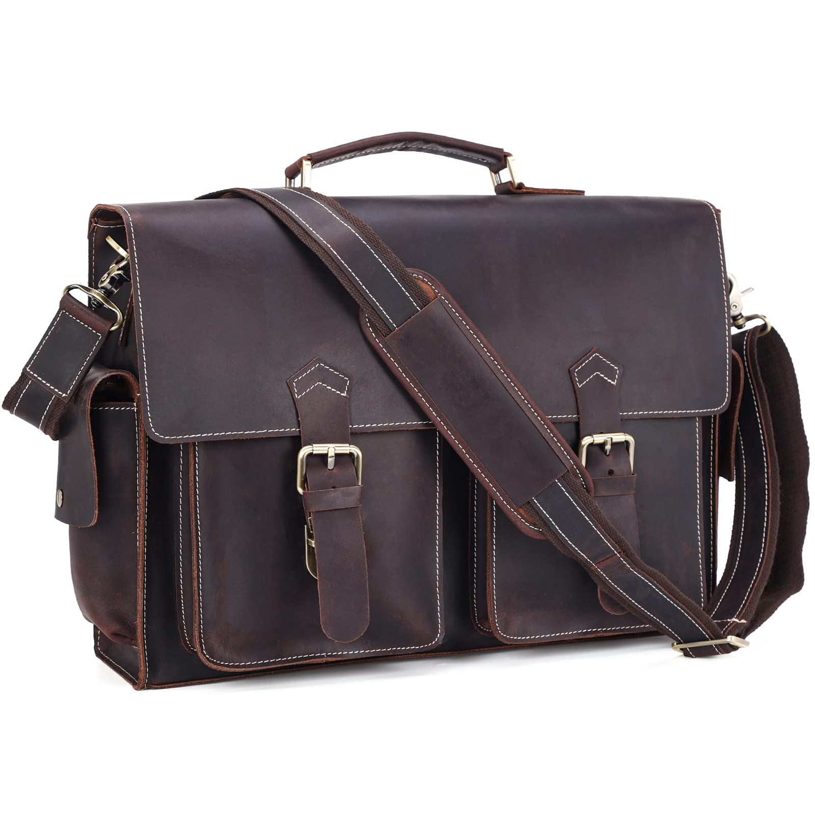 Premium Full Grain Leather Laptop Briefcase for Men - Business Messenger Bag with YKK Metal Zippers - Ideal for Office, Travel & Professional Meetings