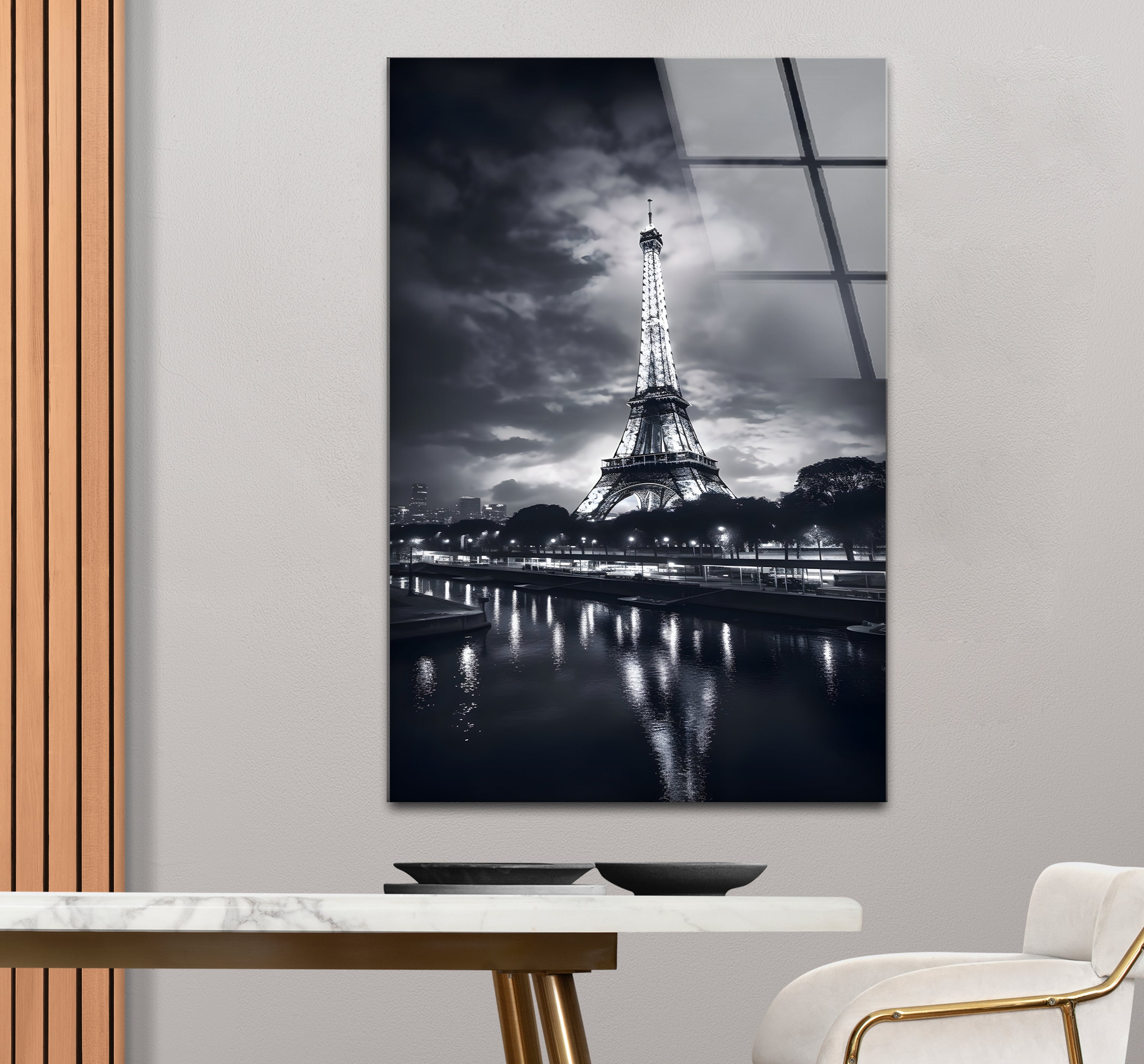 Black & White Paris Eiffel Tower Landscape Glass Wall Art - Elegant Home Decor for Living Room, Bedroom & Office
