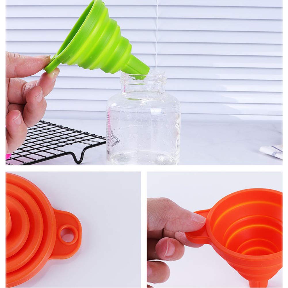 3-Pack Collapsible Silicone Kitchen Funnel Set - Food Grade, Portable for Water Bottles, Oil, Liquid & Powder Transfer (Green) | Perfect for Camping, Baking, Travel & Home Kitchen Use