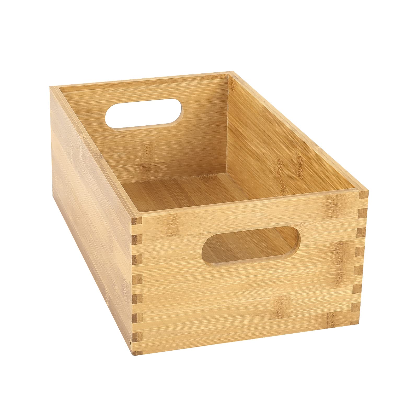 ANMINY Set of 4 Nesting Wooden Storage Crates - Natural Bamboo Wood Organizer Bins with Handles for Home, Office, Closet & Shelf Organization - Perfect for Toys, Books, Blankets & Home Decor Storage