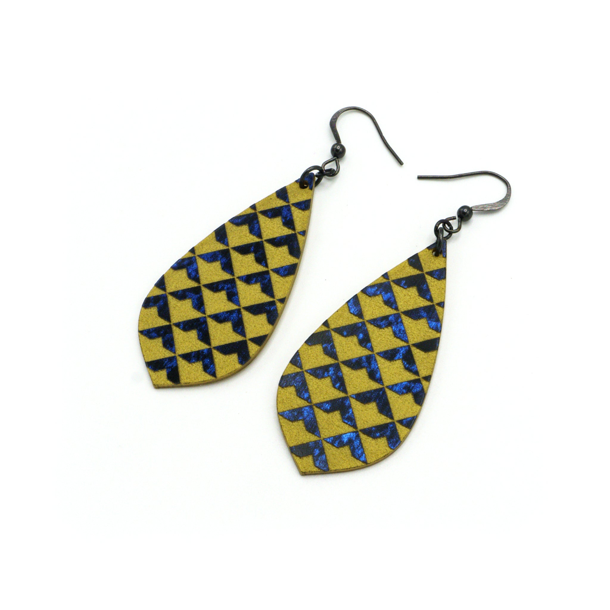 Celestial Blue and Gold Acrylic Earrings [36R] - Elegant Gem Point Design for Women | Perfect for Parties, Weddings, and Everyday Wear