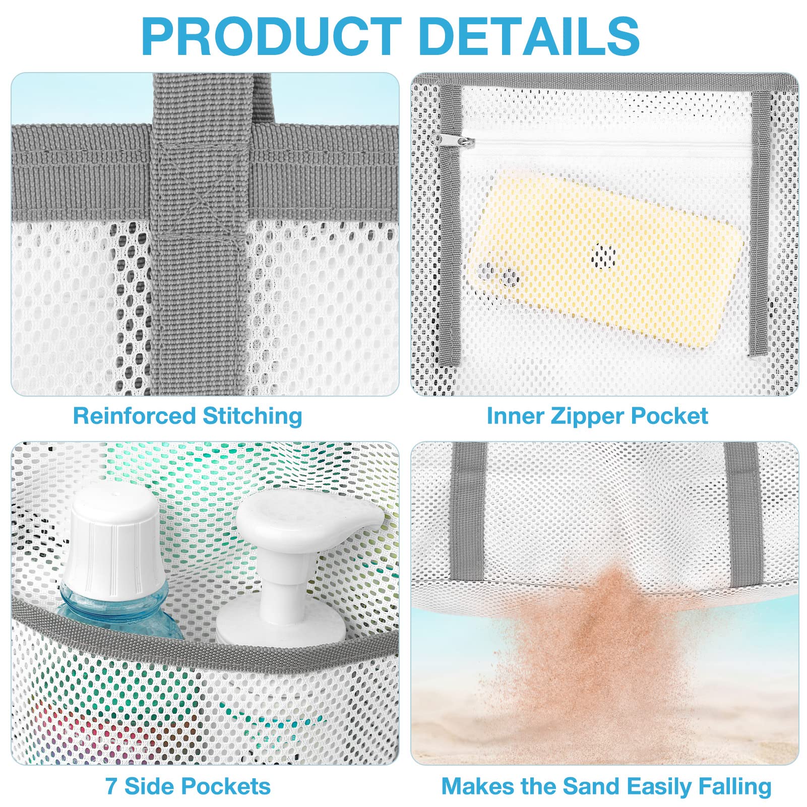 KPX Large Mesh Beach Tote Bag for Women - Foldable Waterproof & Sandproof Pool Bag with Mini Pockets | Perfect for Swimming, Travel, and Summer Outings