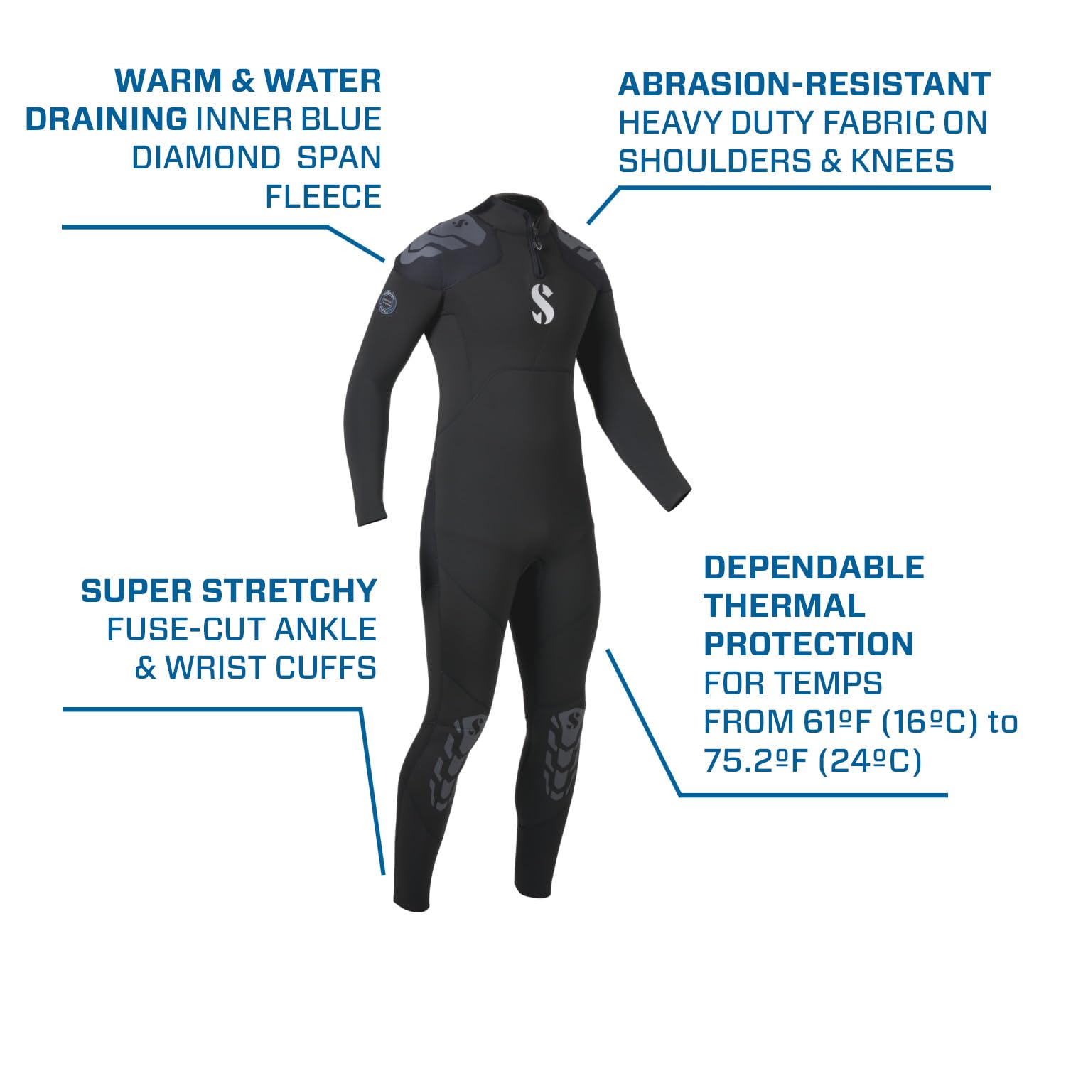 SCUBAPRO Everflex Yulex Men's 3/2mm Scuba Diving Wetsuit with Diamond Span Fleece Lining & Back Zip - Eco-Friendly Plant-Based Foam for Warmth & Comfort | Perfect for Spearfishing, Snorkeling & Cold Water Diving Adventures