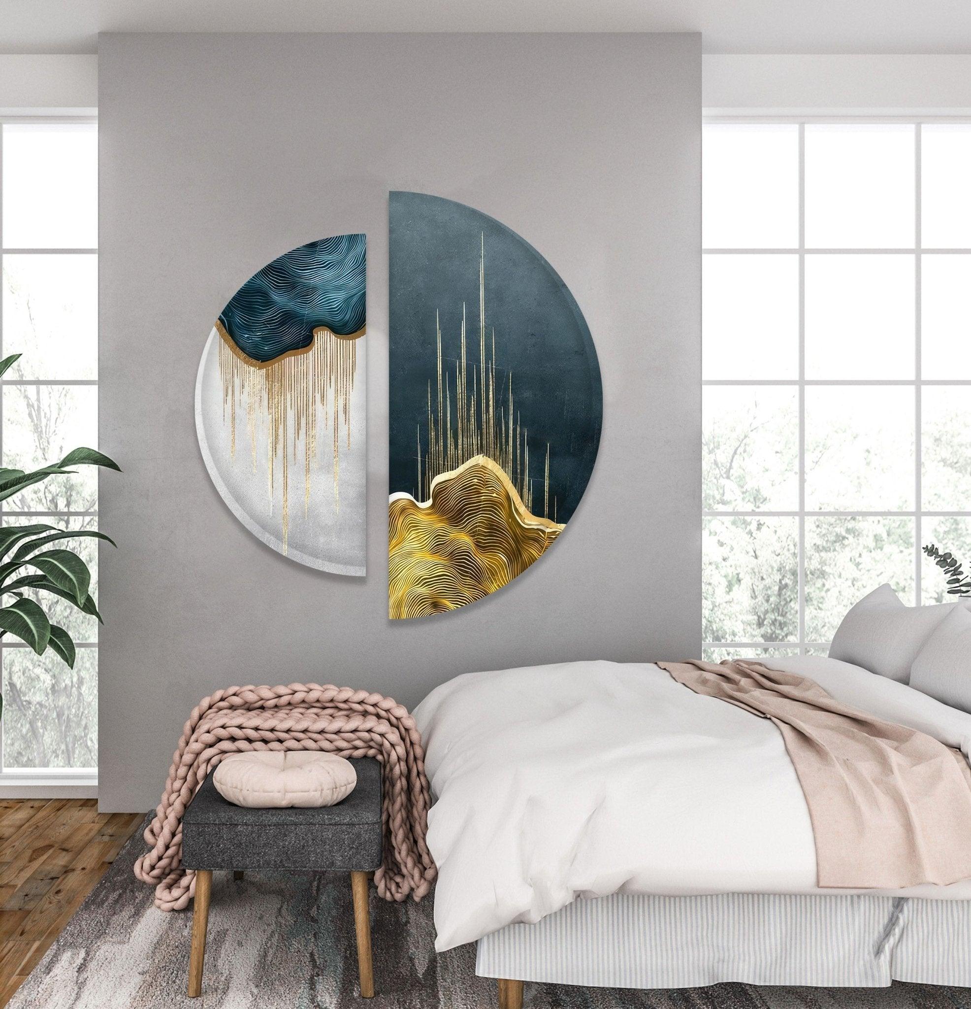 2 Piece Blue White Marble Glass Wall Art Set - Modern Abstract Home Decor for Living Room, Bedroom, Office | Shatter-Resistant & Easy to Hang