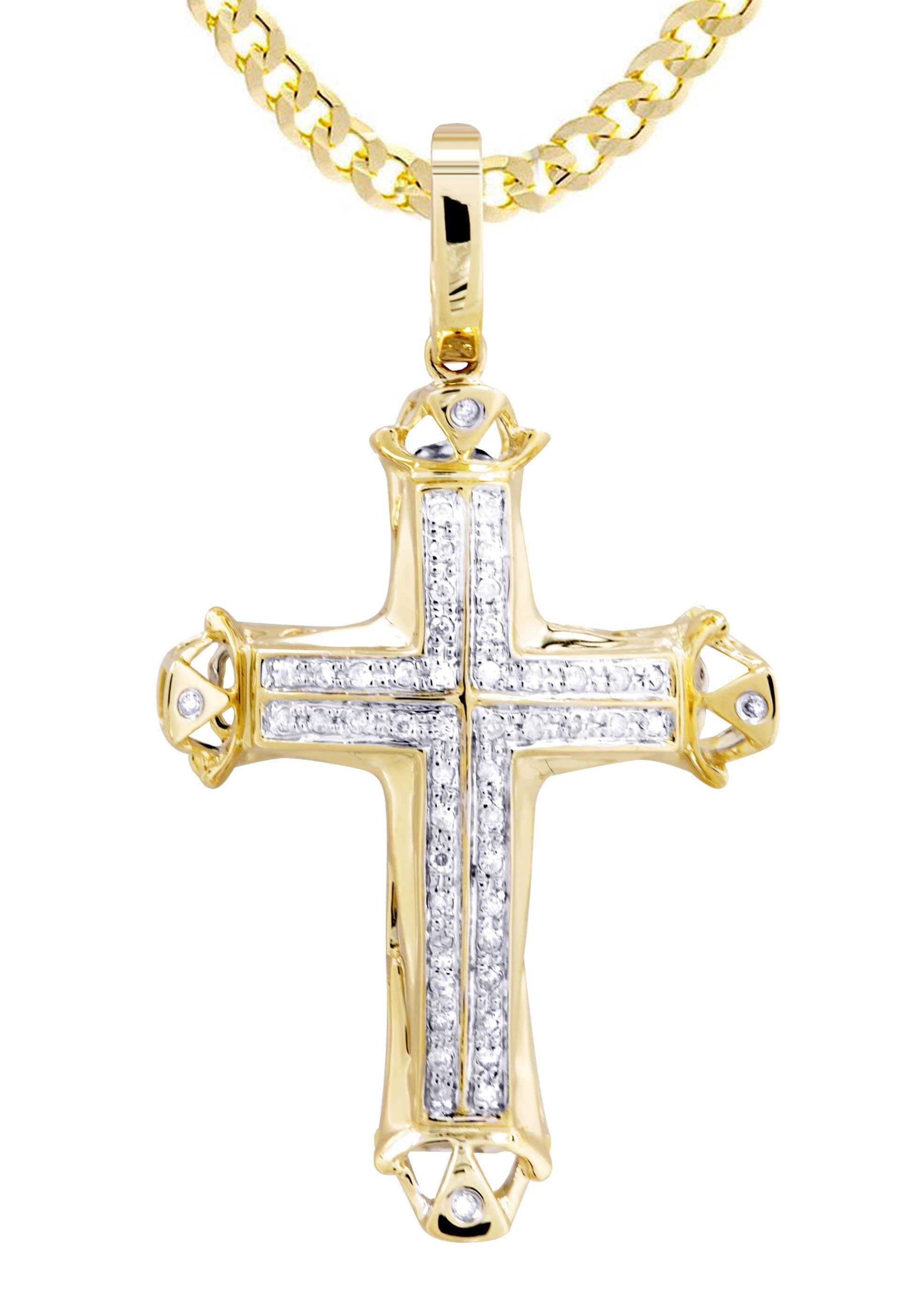 10K Yellow Gold Cross Diamond Necklace for Women | 0.21 Carat Genuine Diamond Pendant | Elegant Religious Jewelry Gift for Christmas, Baptism & Everyday Wear