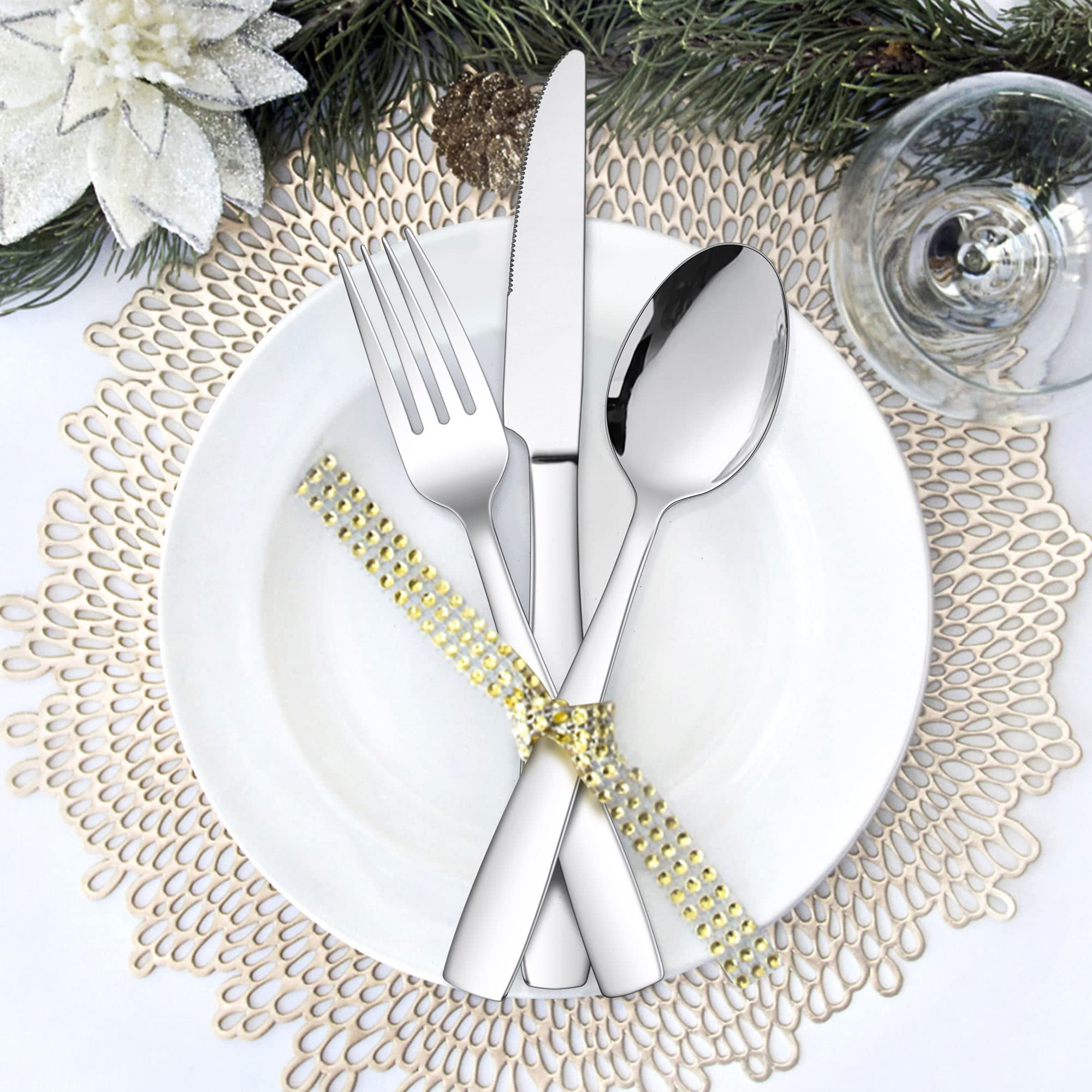 18/10 Stainless Steel Flatware Set for 8 - 40-Piece Modern Square Silverware Cutlery Set with Forks & Spoons | Elegant Tableware for Home, Wedding & Entertaining | Dishwasher Safe | Perfect for Dinner Parties, Holiday Gatherings & Formal Dining
