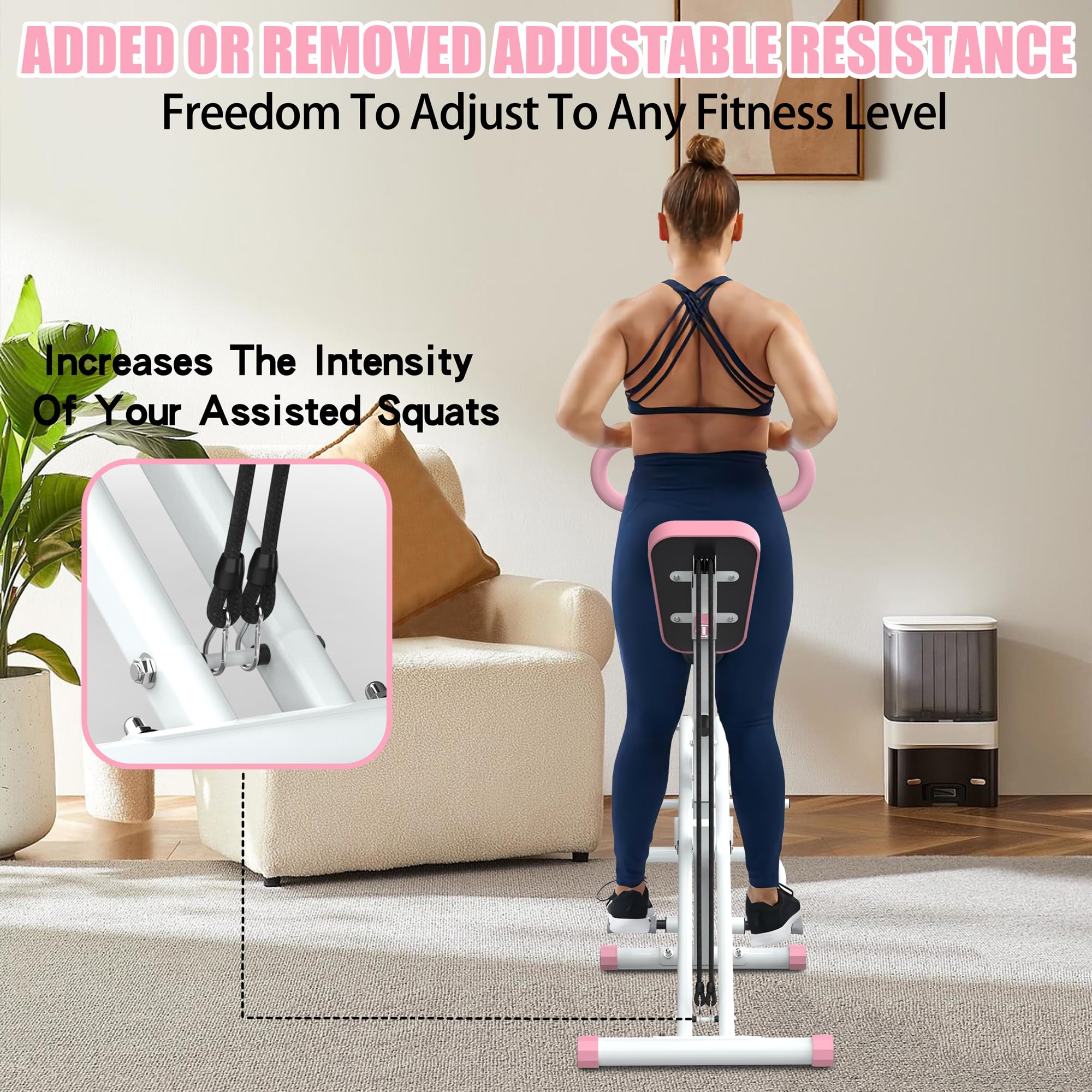 Adjustable Squat Machine for Home Gym - Row-N-Ride Squat Trainer with Resistance Bands for Glutes, Abs, Back & Legs Workout - Perfect for Strength Training & Toning at Home