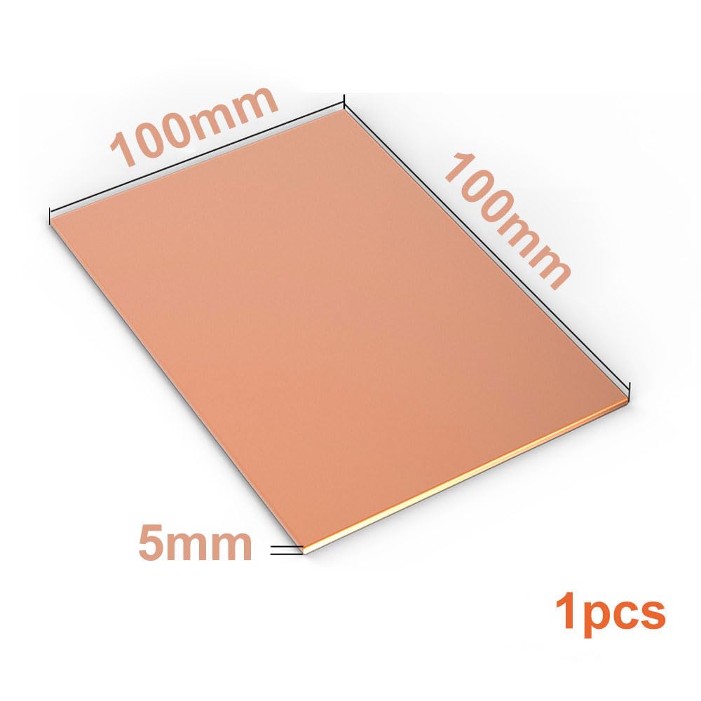 99% Pure Copper Sheet 5mm Thickness - 100x100mm Copper Plate for DIY Crafts, Art Projects & Electrical Equipment | High-Quality Copper Sheeting for Jewelry Making, Home Decor & Industrial Use