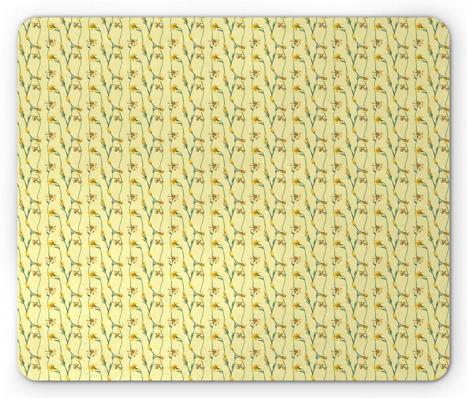 Ambesonne Floral Mouse Pad - Buttercup Daffodil Branches Design, Non-Slip Rubber Base, Standard Size Rectangle Mousepad in Hunter Green & Pale Yellow | Perfect for Office, Gaming & Home Computer Setup