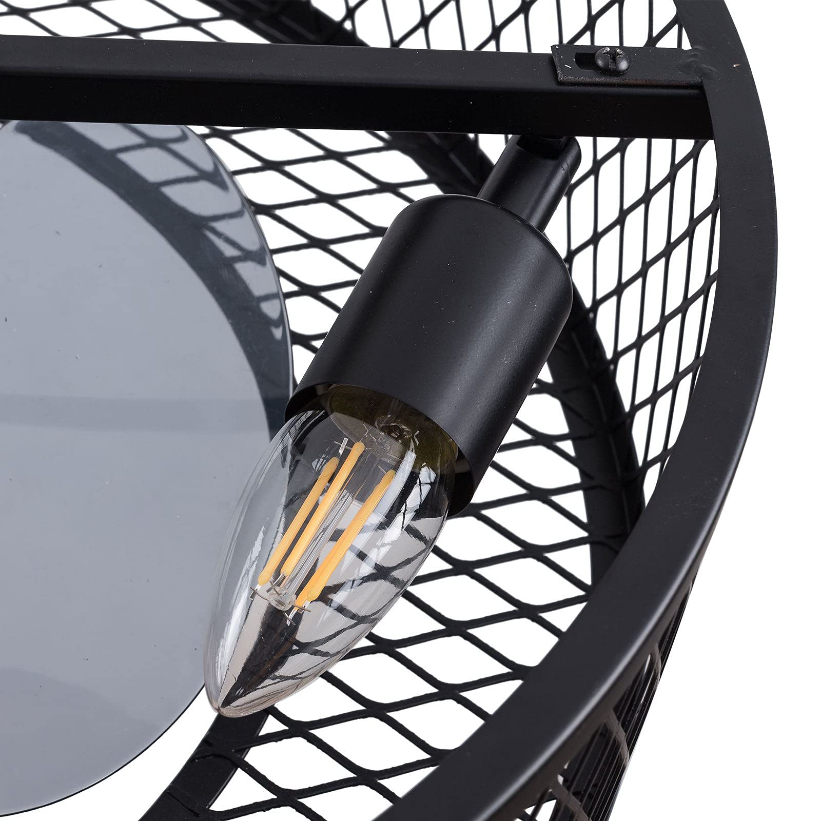 18 Inch Black Iron Caged Ceiling Fan with Light - 3 Speed Adjustable Remote Control, Low Profile Flush Mount Chandelier (4xE27 Bulb Base) - Perfect for Bedroom, Living Room, Kitchen and Office Spaces