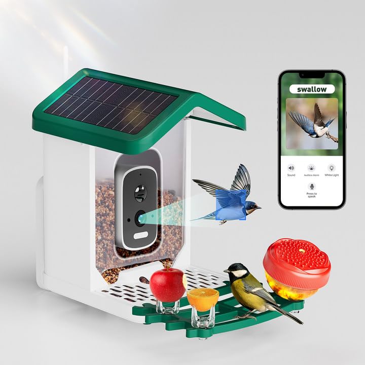 Smart Bird Feeder with Camera - Solar Powered 2.5K HD Auto Capture & AI Identification, Squirrel Proof Outdoor Birdhouse for Hummingbirds | Perfect Bird Watching Gift for Nature Lovers | Ideal for Backyard, Garden & Wildlife Observation
