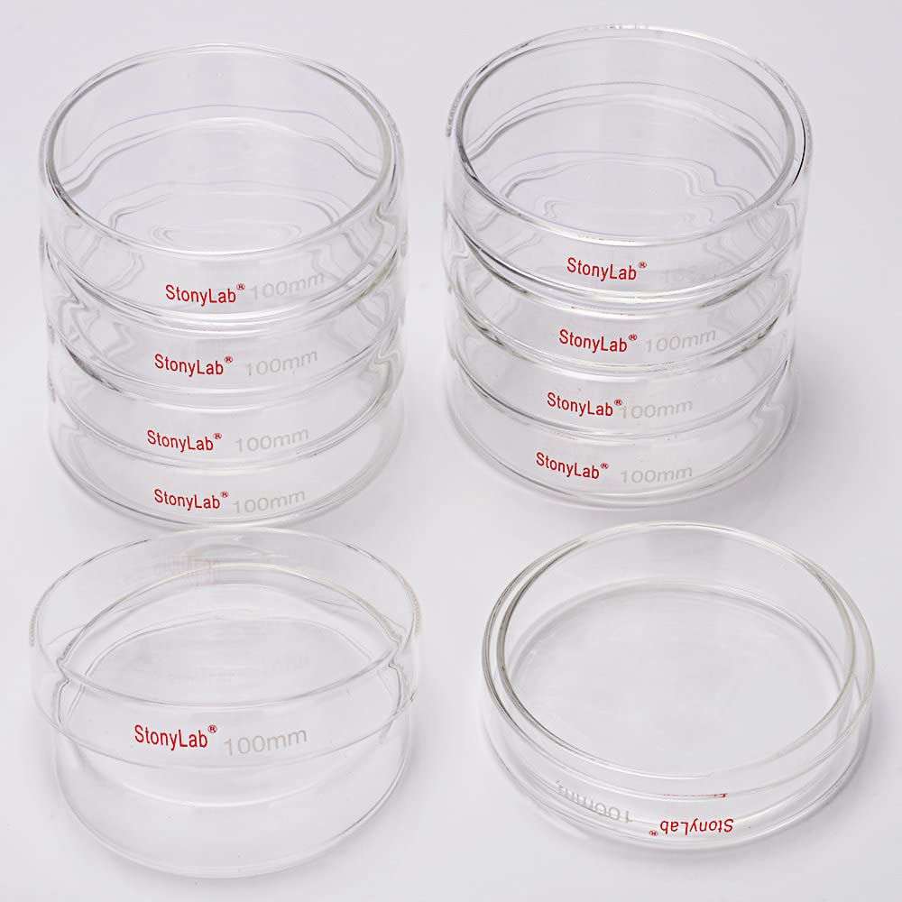 Stonylab 10-Pack Glass Petri Dishes (100x20mm) - Autoclavable Borosilicate Glass Cell Culture Dishes with Clear Lid for Laboratory Use - Ideal for Microbiology, Bacteria Culturing & Science Experiments