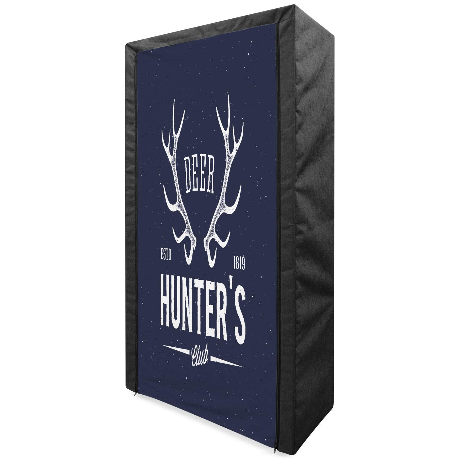 Ambesonne Hunting Portable Fabric Wardrobe - Deer Hunter's Club Logo Design with Antlers & Retro Typography - 33.5